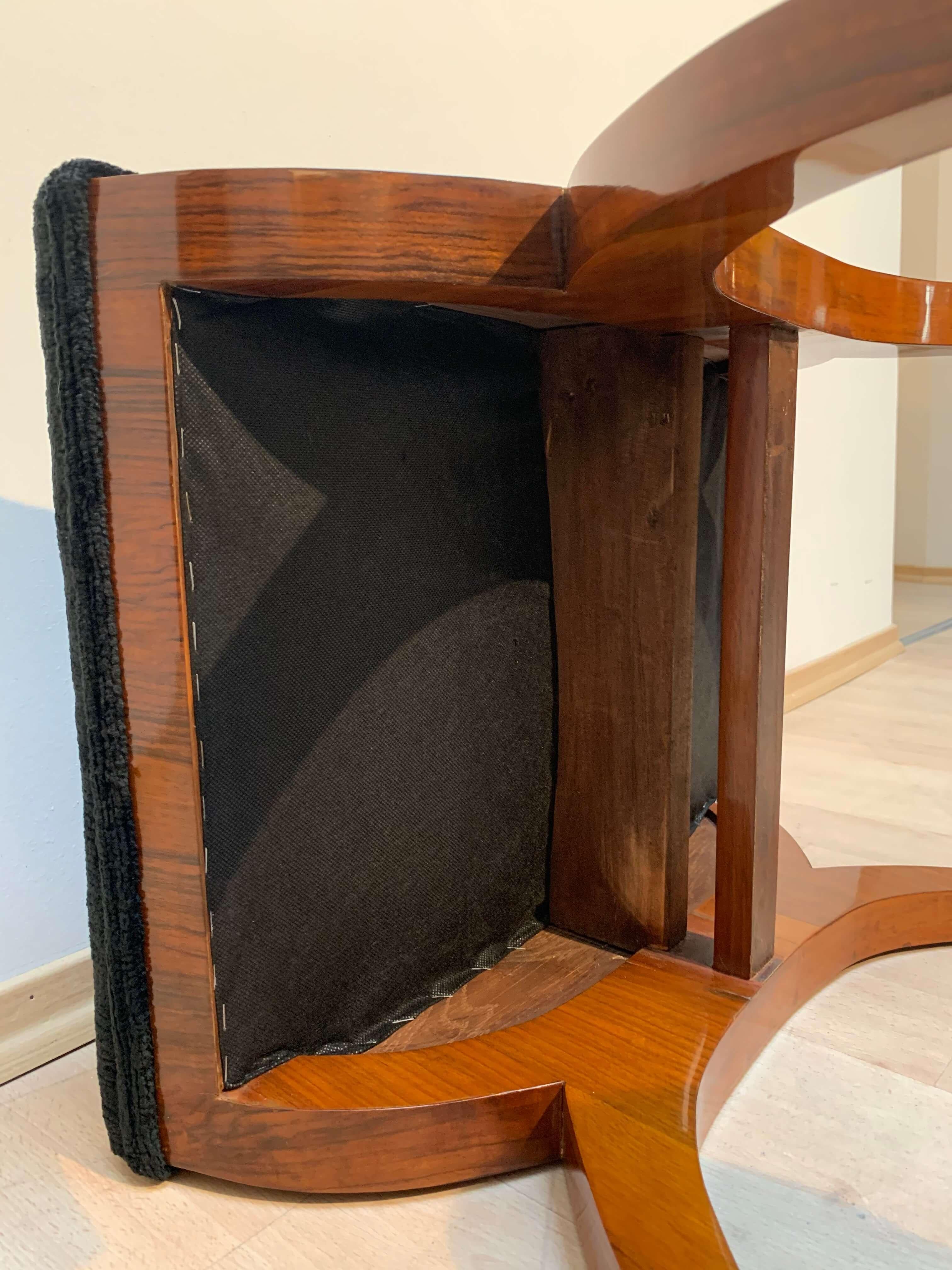 Biedermeier Gondola Stool, Walnut, Black Velvet, South Germany circa 188 9