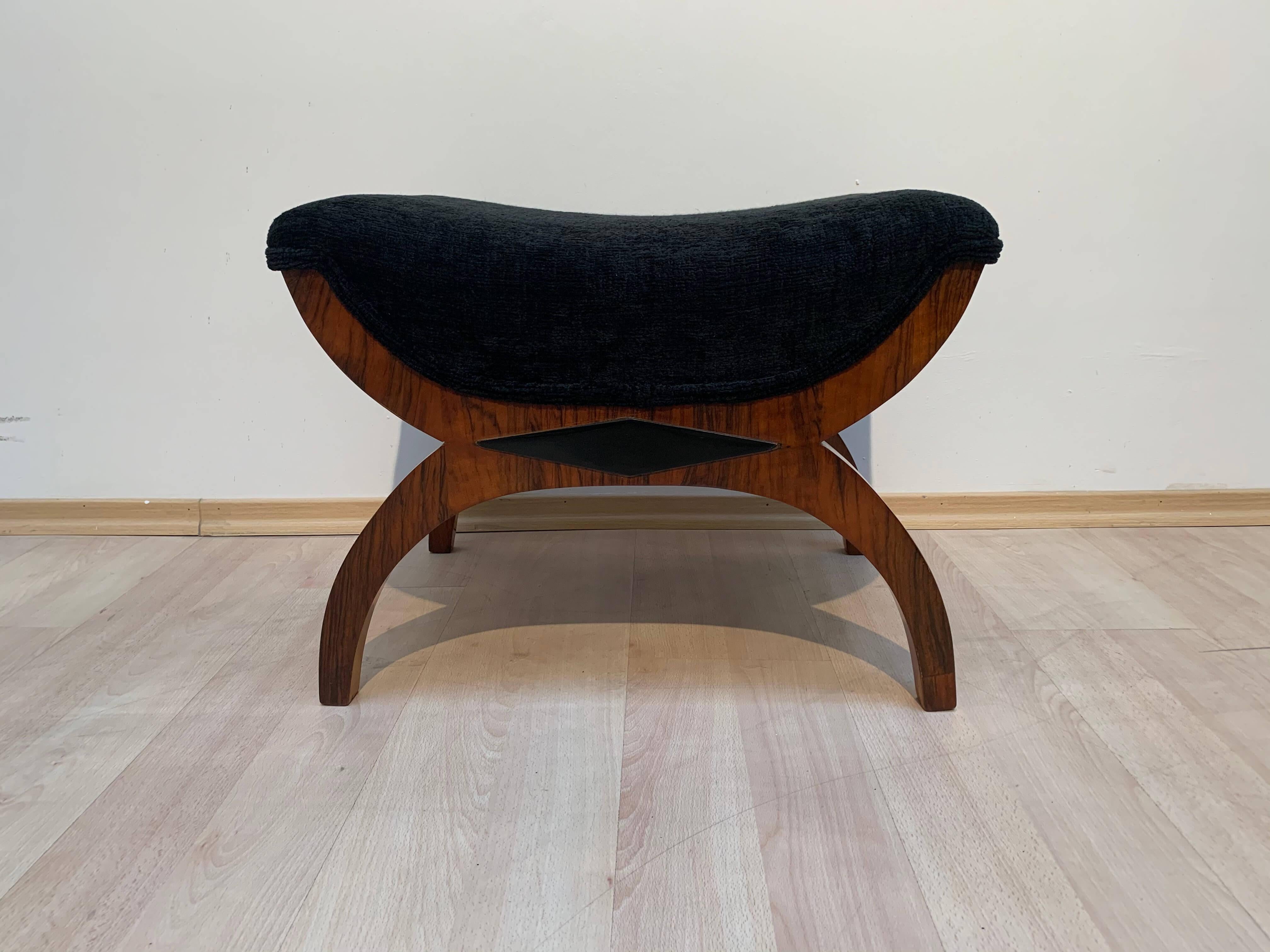 Biedermeier Gondola Stool, Walnut, Black Velvet, South Germany circa 188 In Good Condition In Regensburg, DE