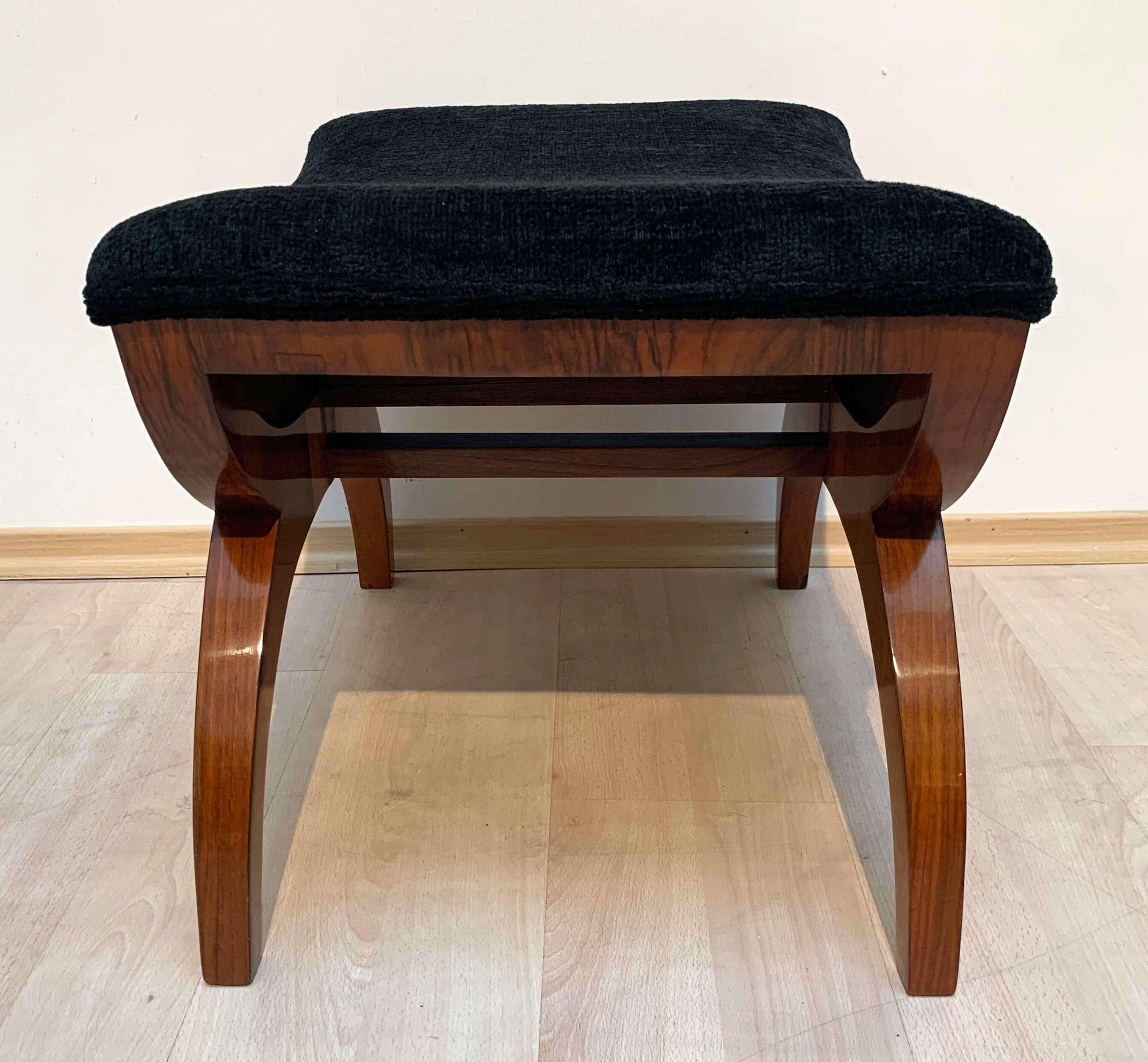 Biedermeier Gondola Stool, Walnut, Black Velvet, South Germany circa 188 1