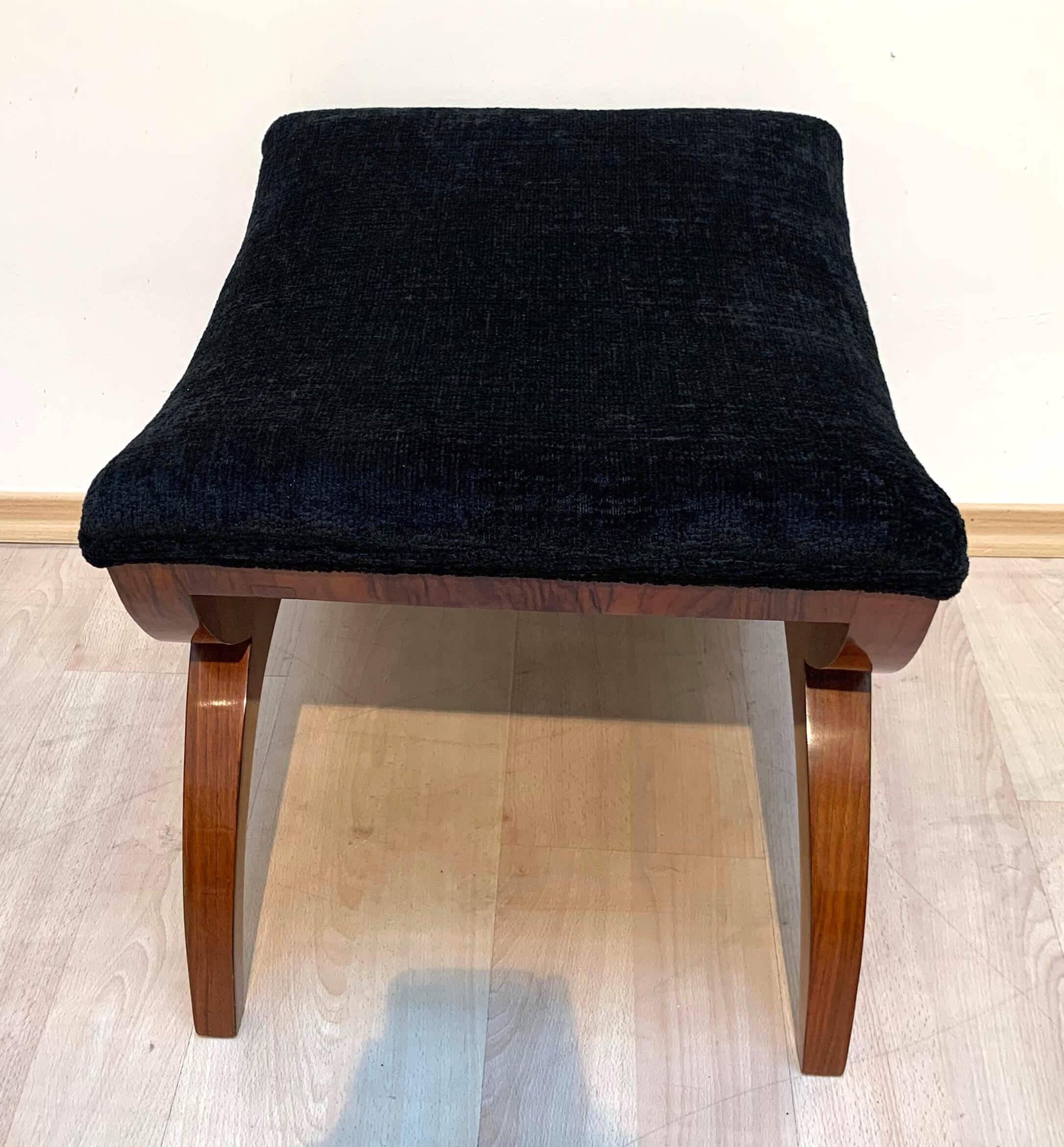 Biedermeier Gondola Stool, Walnut, Black Velvet, South Germany circa 188 2