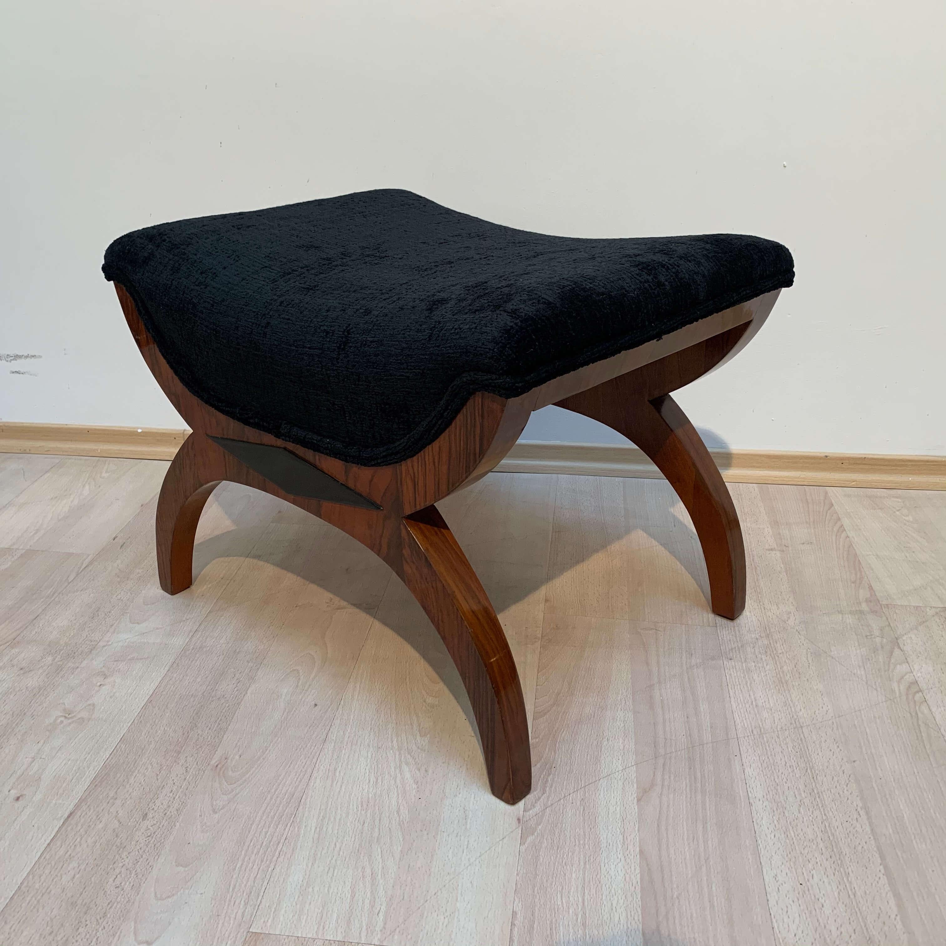 Biedermeier Gondola Stool, Walnut, Black Velvet, South Germany circa 188 3