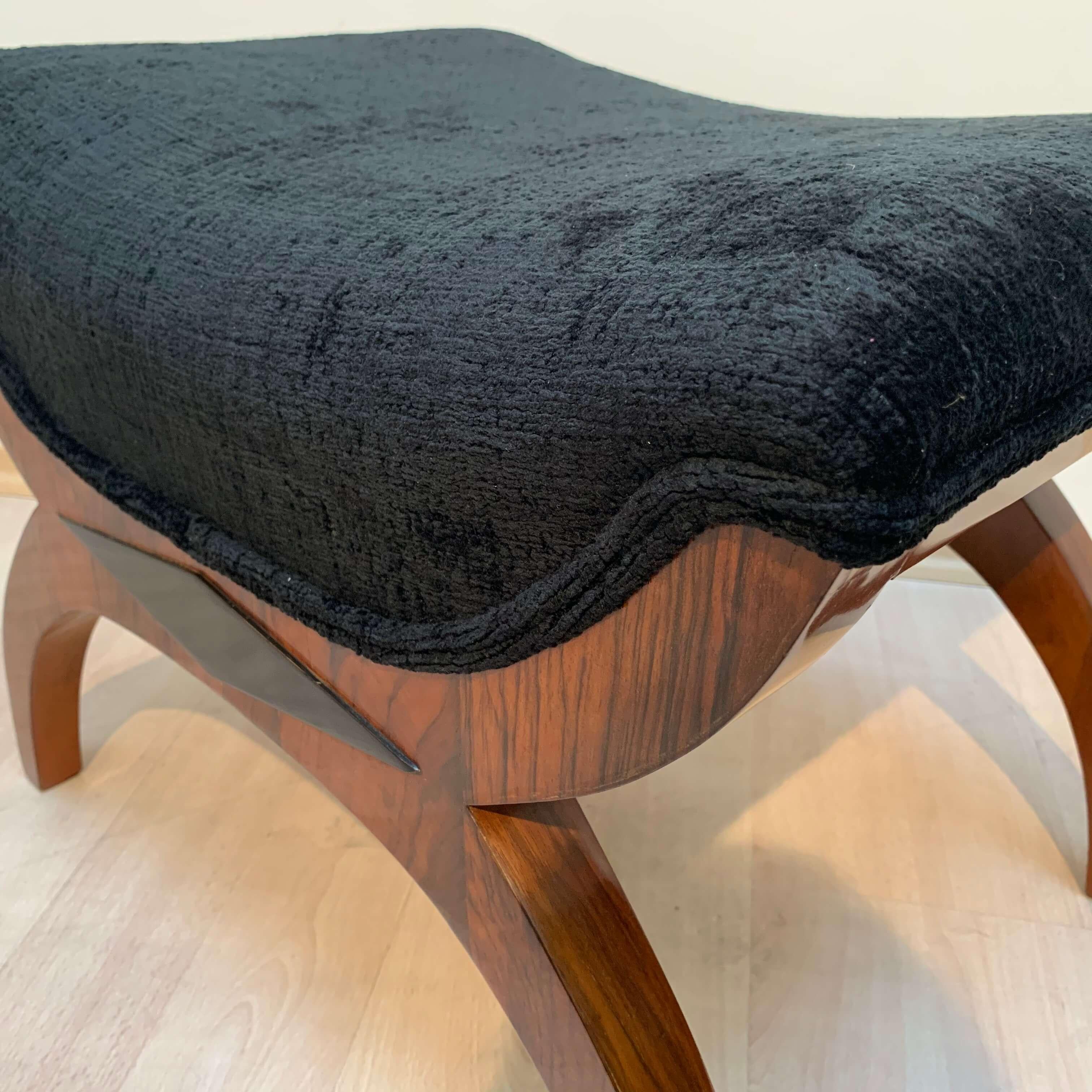 Biedermeier Gondola Stool, Walnut, Black Velvet, South Germany circa 188 4