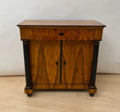 Biedermeier Cabinet, Walnut Veneer, Ebonized Columns, South Germany circa 1825