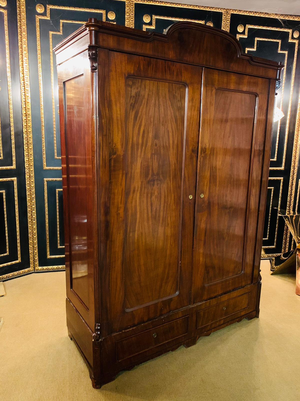 Antique Biedermeier Hall Cabinet / Wardrobe Around 1860 Mahogany veneer For Sale 7