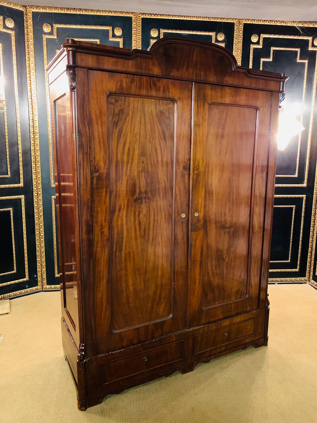 Antique Biedermeier Hall Cabinet / Wardrobe Around 1860 Mahogany veneer For Sale 8
