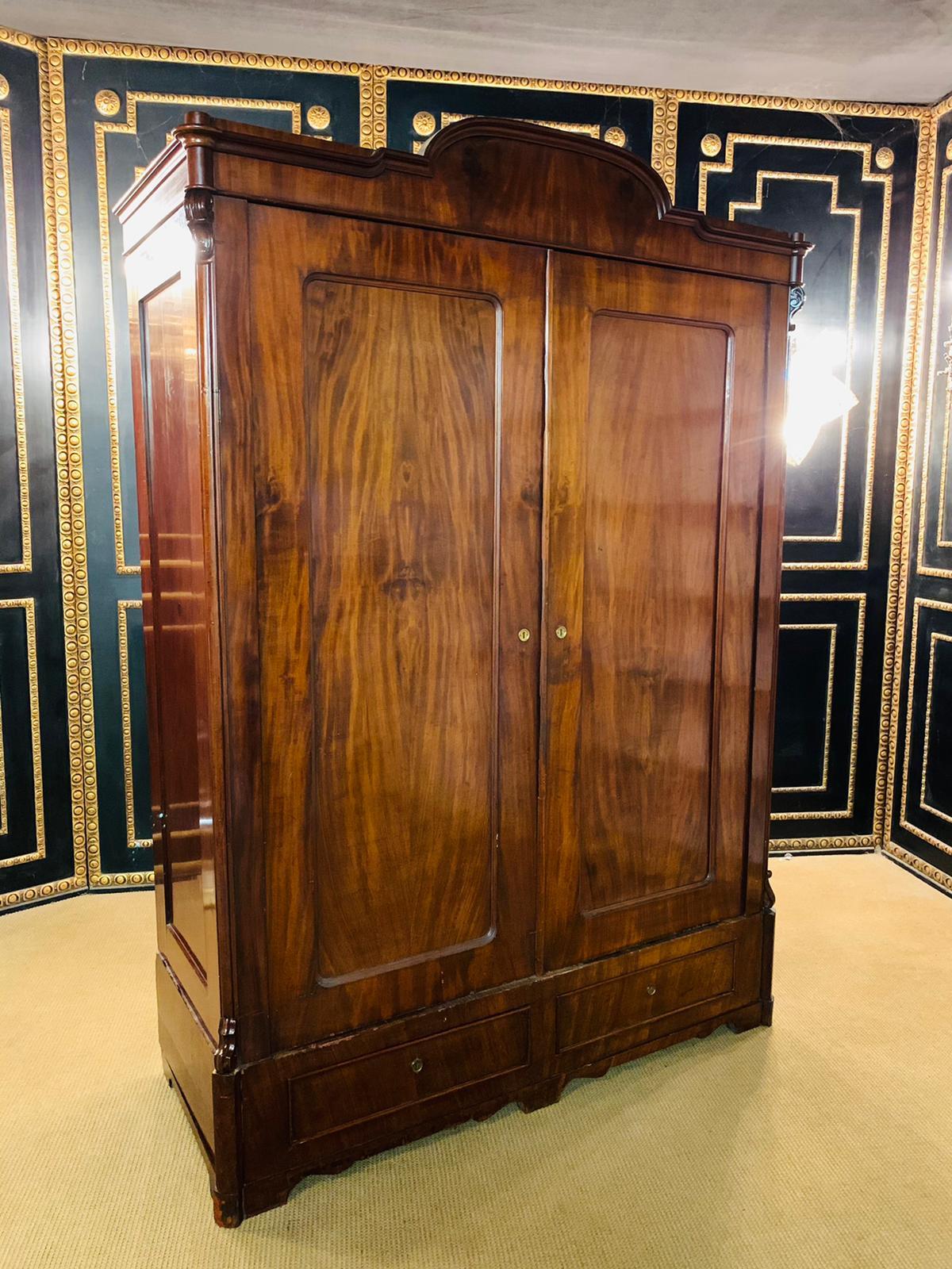 Antique Biedermeier Hall Cabinet / Wardrobe Around 1860 Mahogany veneer For Sale 11