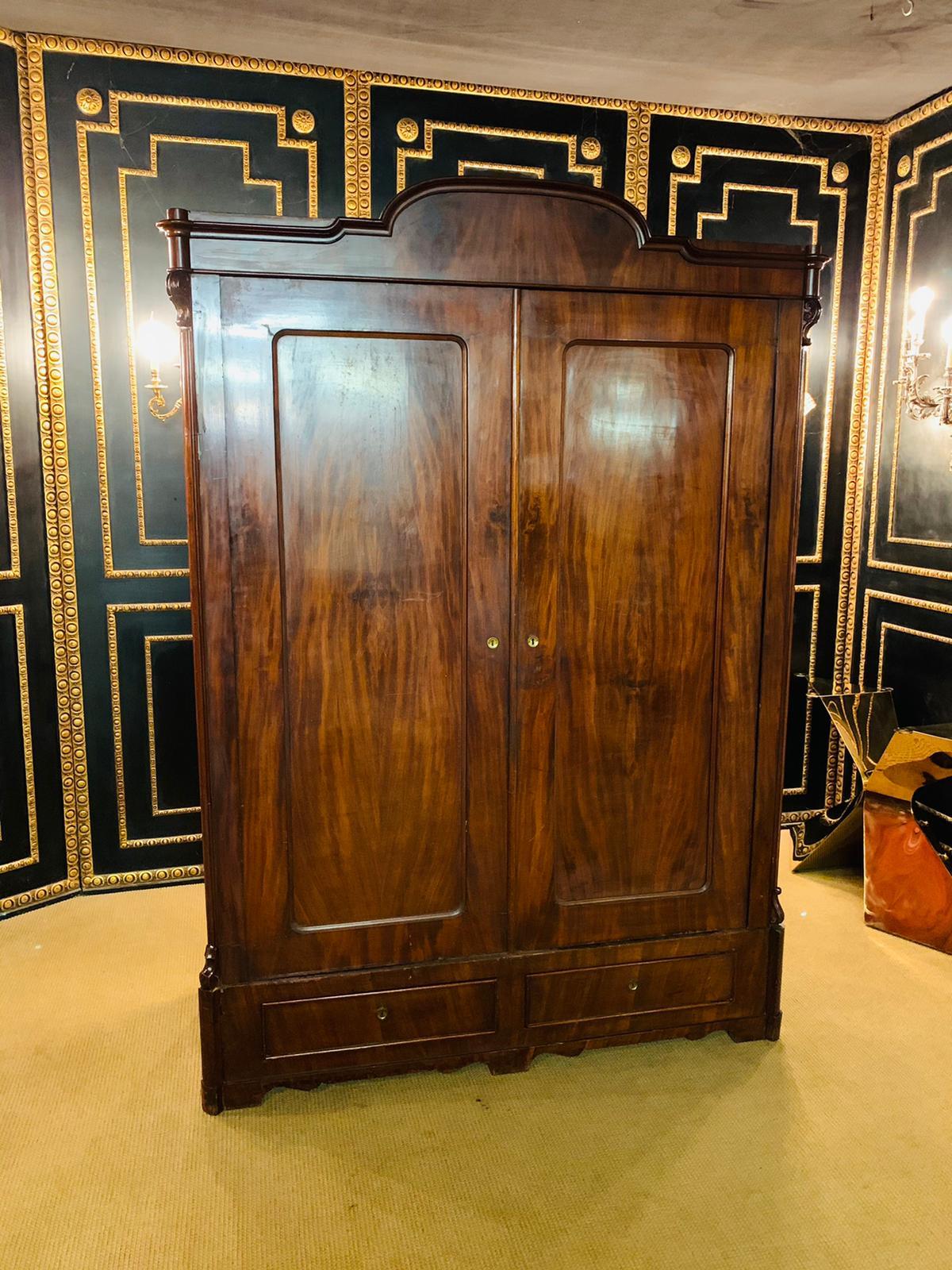 Antique Biedermeier Hall Cabinet / Wardrobe Around 1860 Mahogany veneer For Sale 13