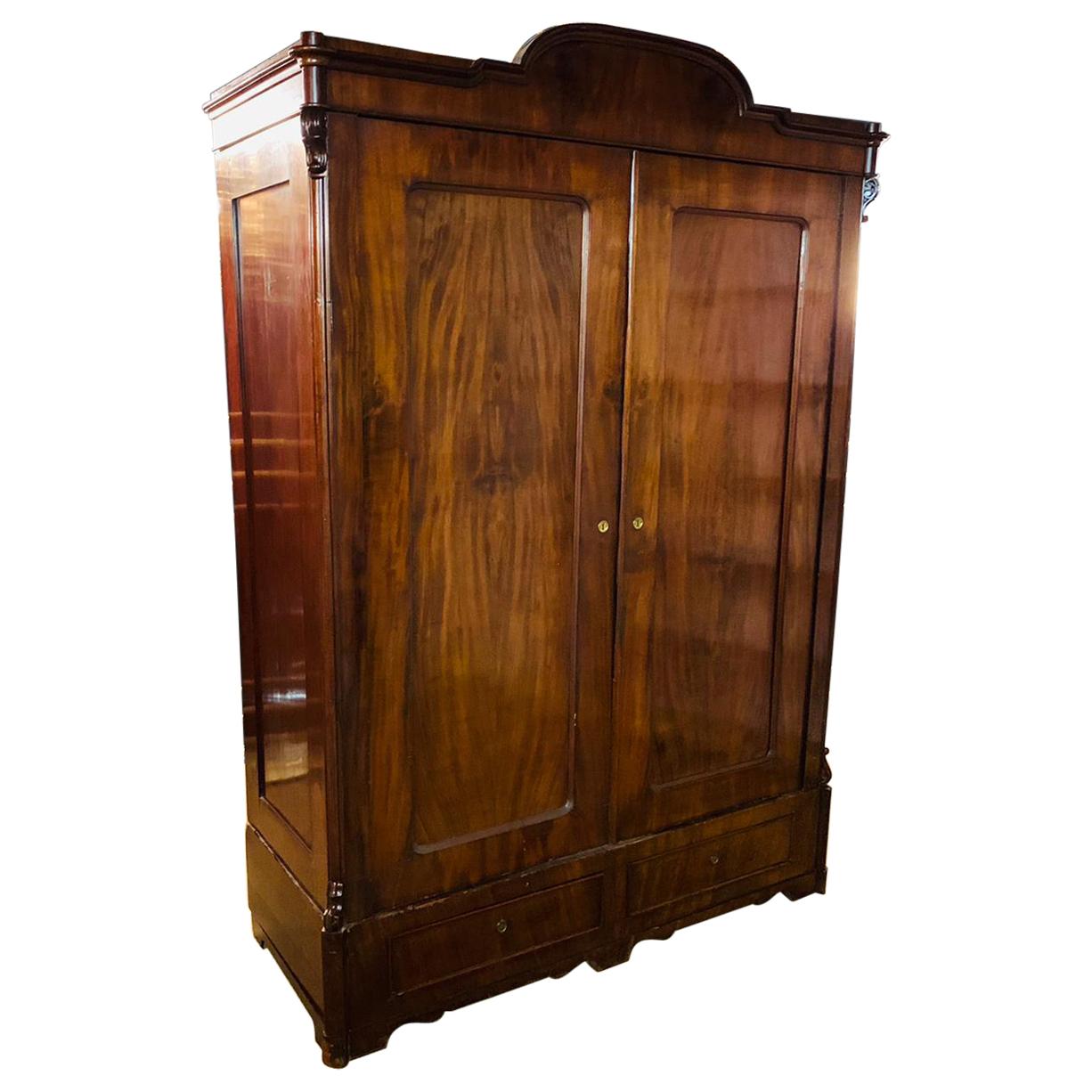 Antique Biedermeier Hall Cabinet / Wardrobe Around 1860 Mahogany veneer For Sale