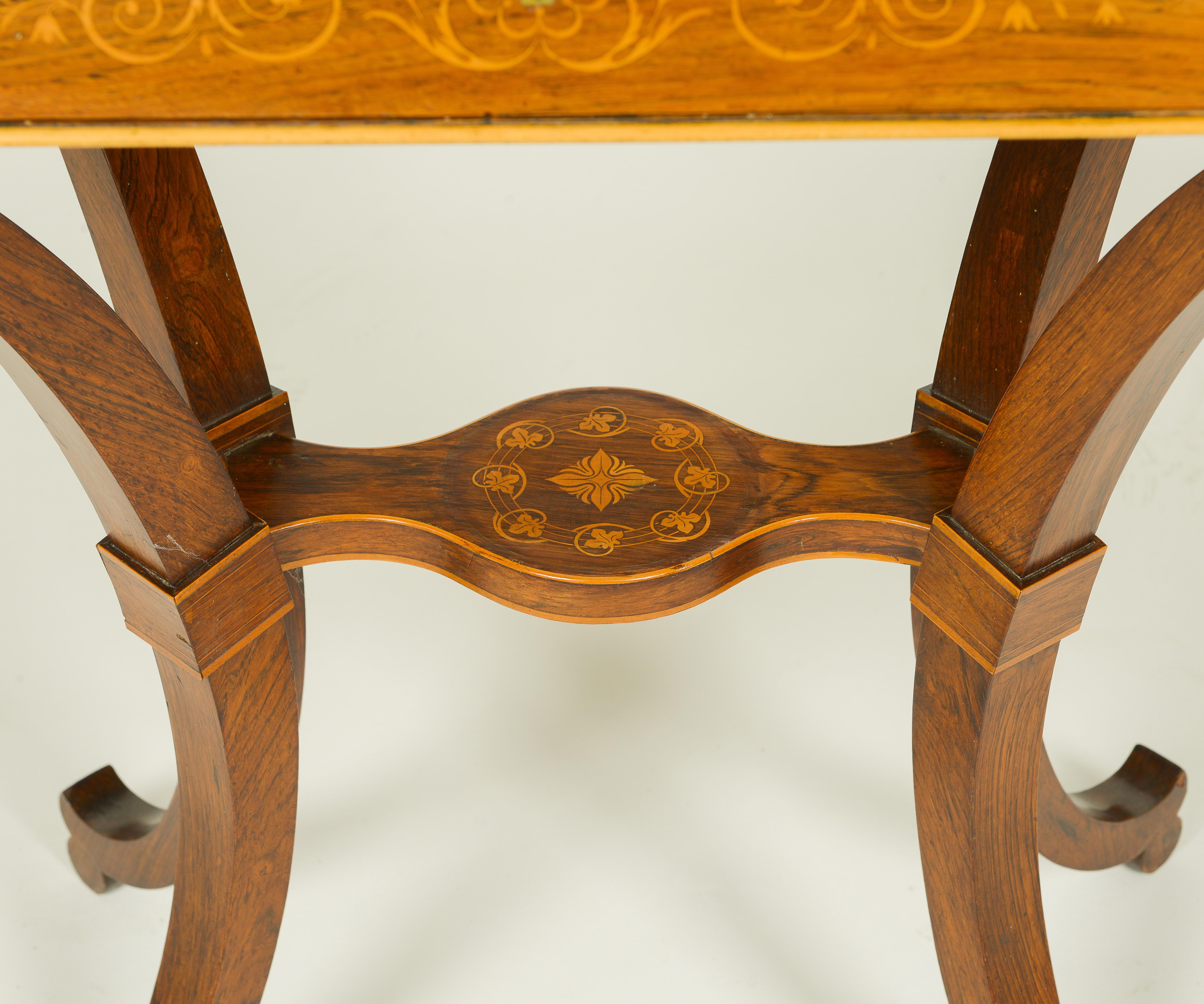 Biedermeier Inlaid Rosewood and Fruitwood Work Table For Sale 5
