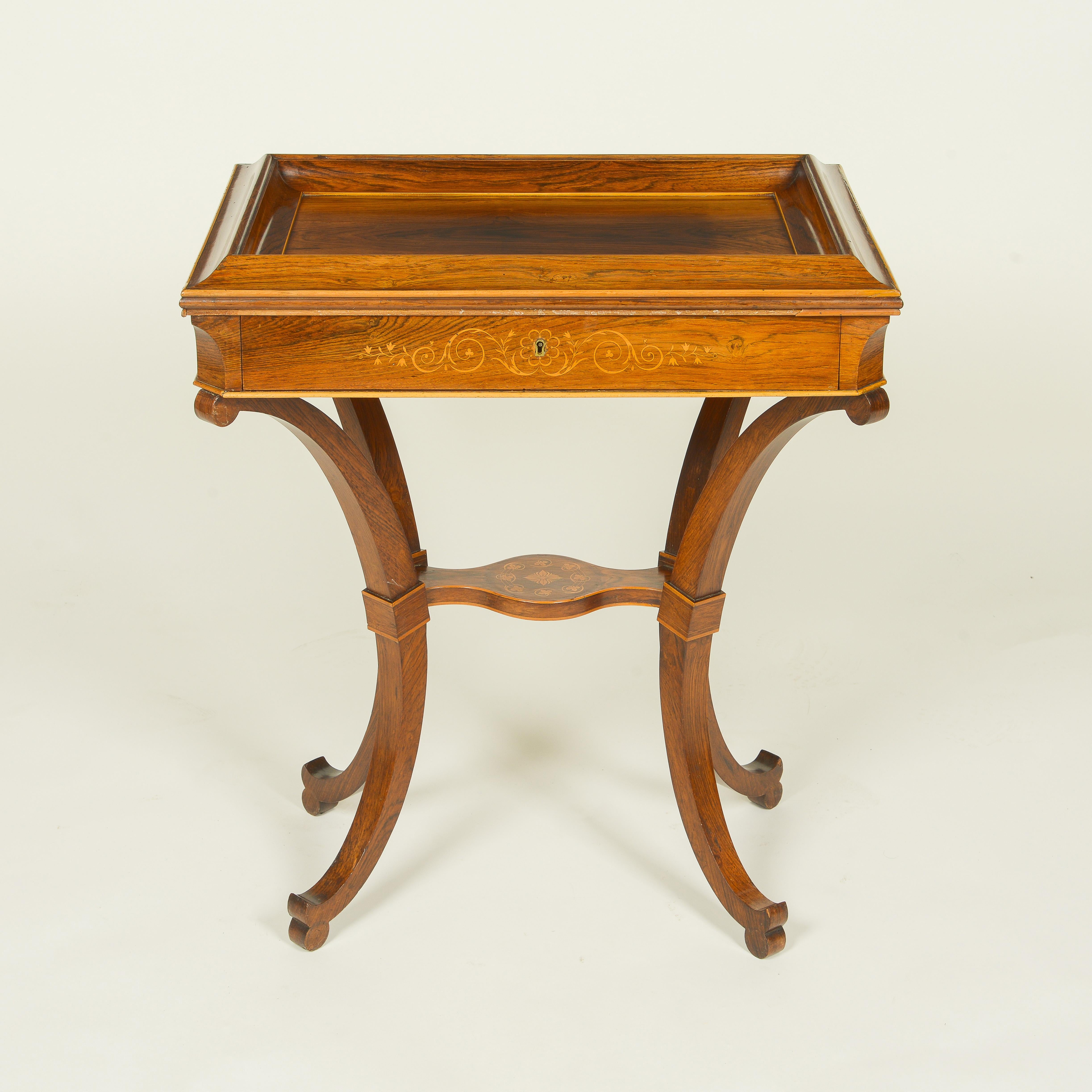 Mid-19th Century Biedermeier Inlaid Rosewood and Fruitwood Work Table For Sale