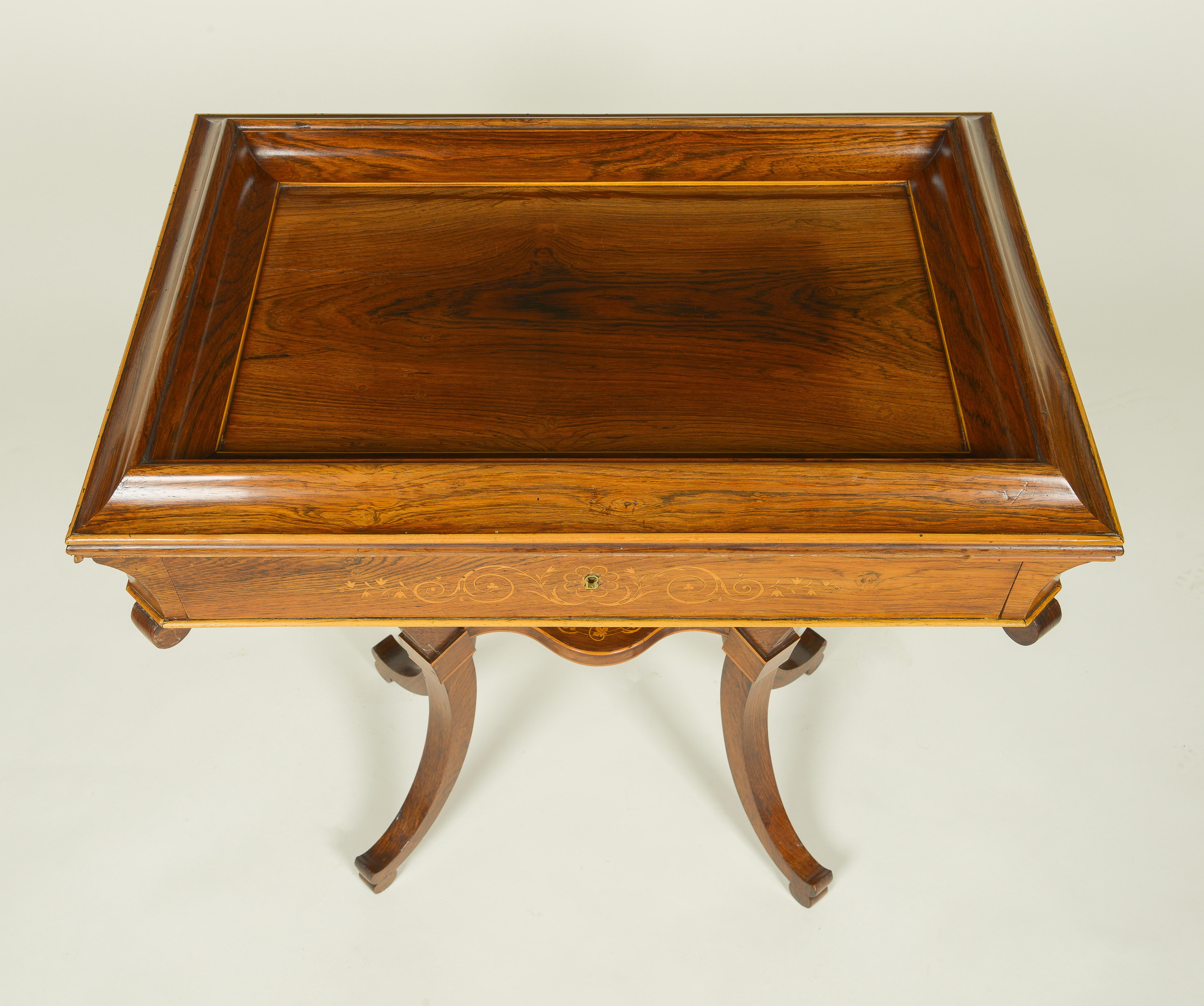 Biedermeier Inlaid Rosewood and Fruitwood Work Table For Sale 1