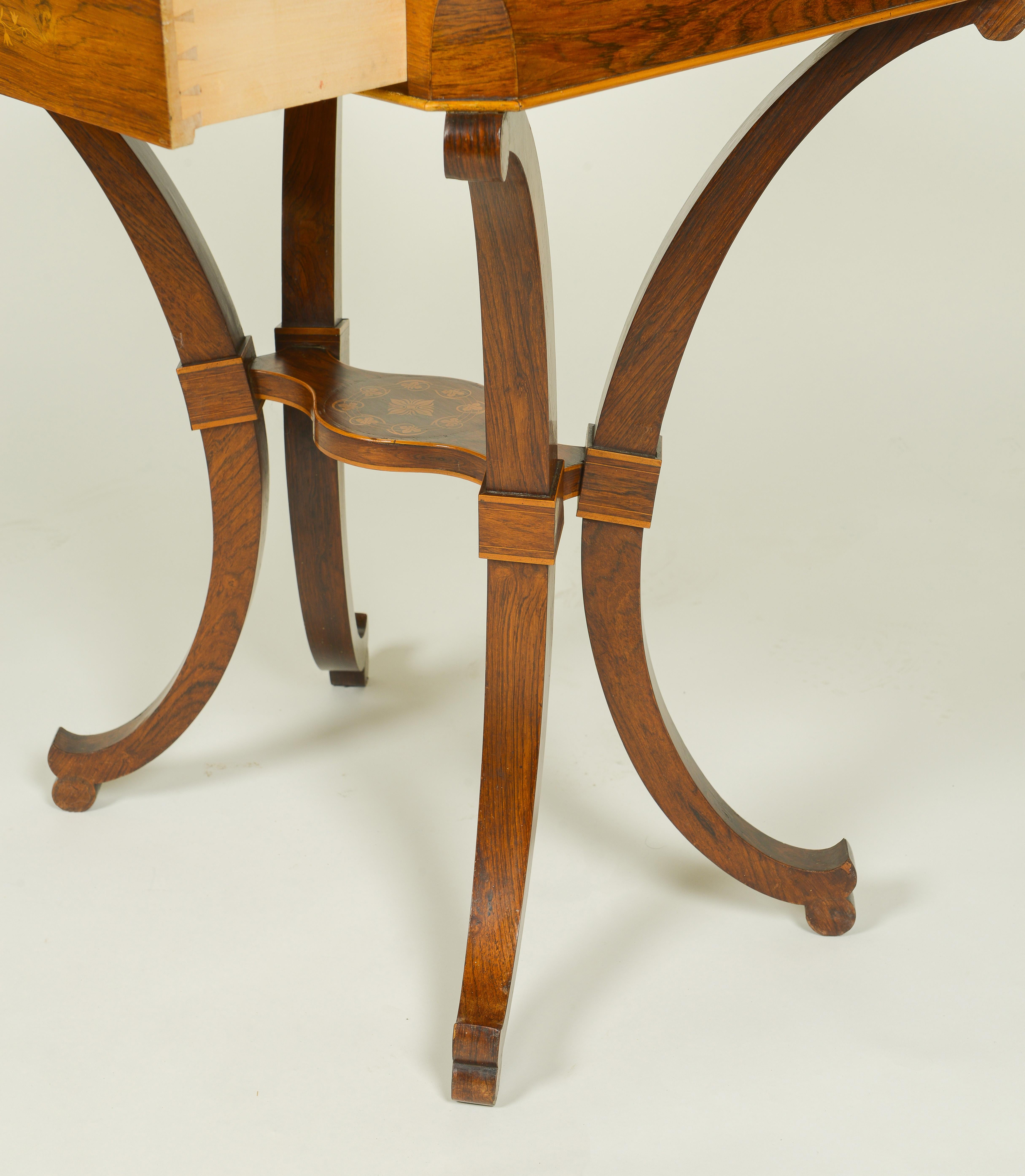 Biedermeier Inlaid Rosewood and Fruitwood Work Table For Sale 4