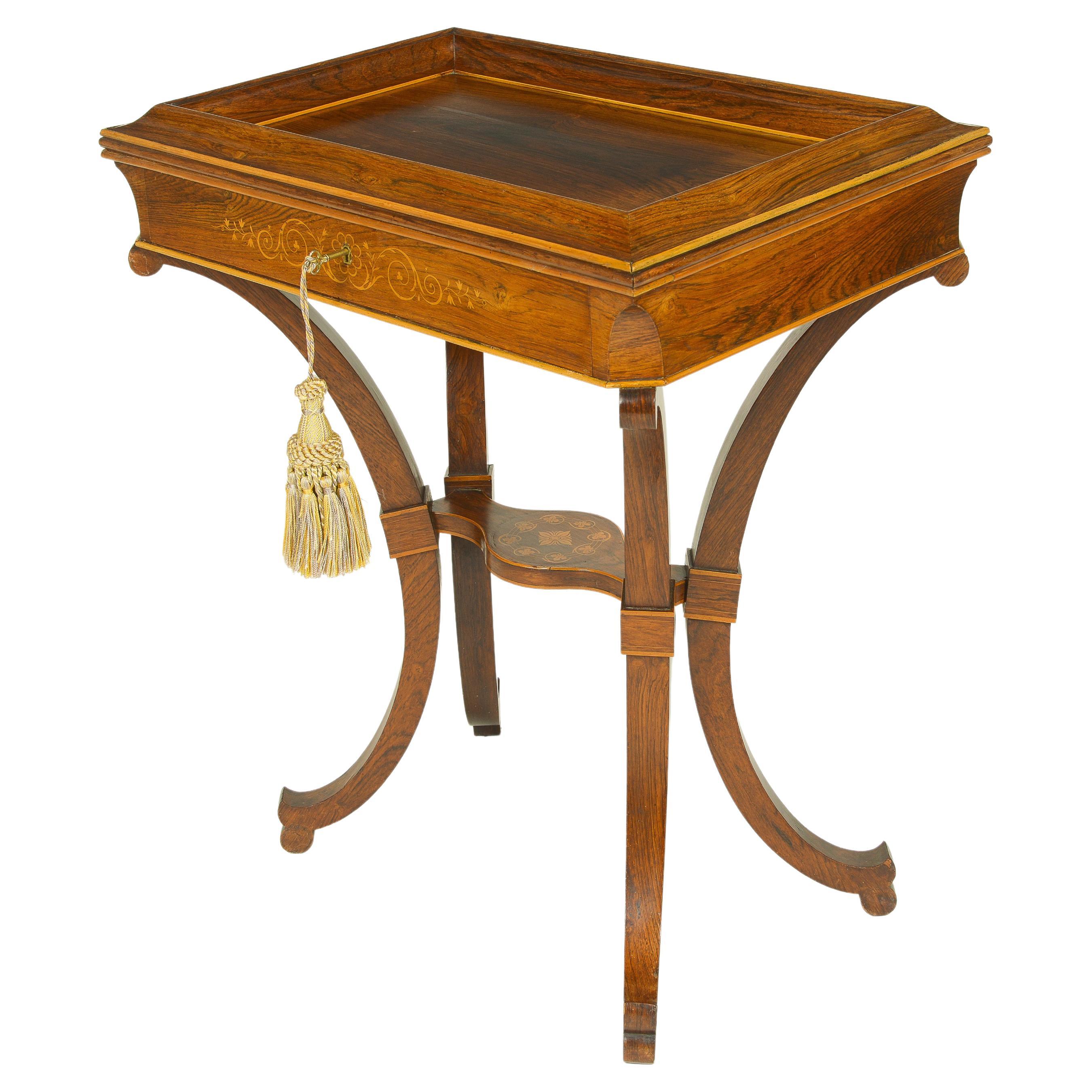 Biedermeier Inlaid Rosewood and Fruitwood Work Table For Sale