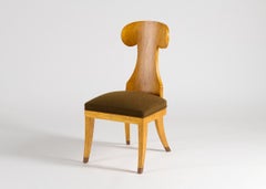 Biedermeier-inspired Curved-legged Wood Chair with Cushioned Seat