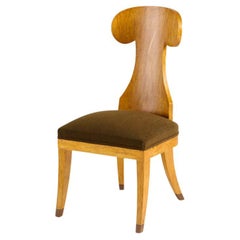Biedermeier-inspired Curved-legged Wood Chair with Cushioned Seat