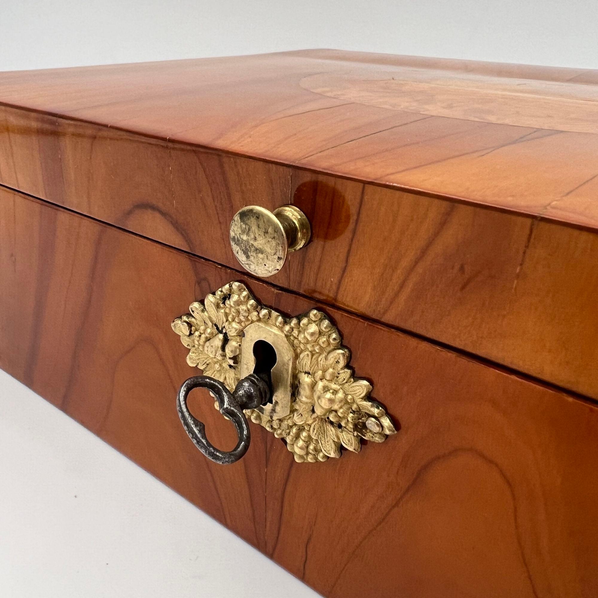 Joyero Biedermeier, madera de cerezo, fresno, latón, sur de Alemania circa 1820 en venta 3