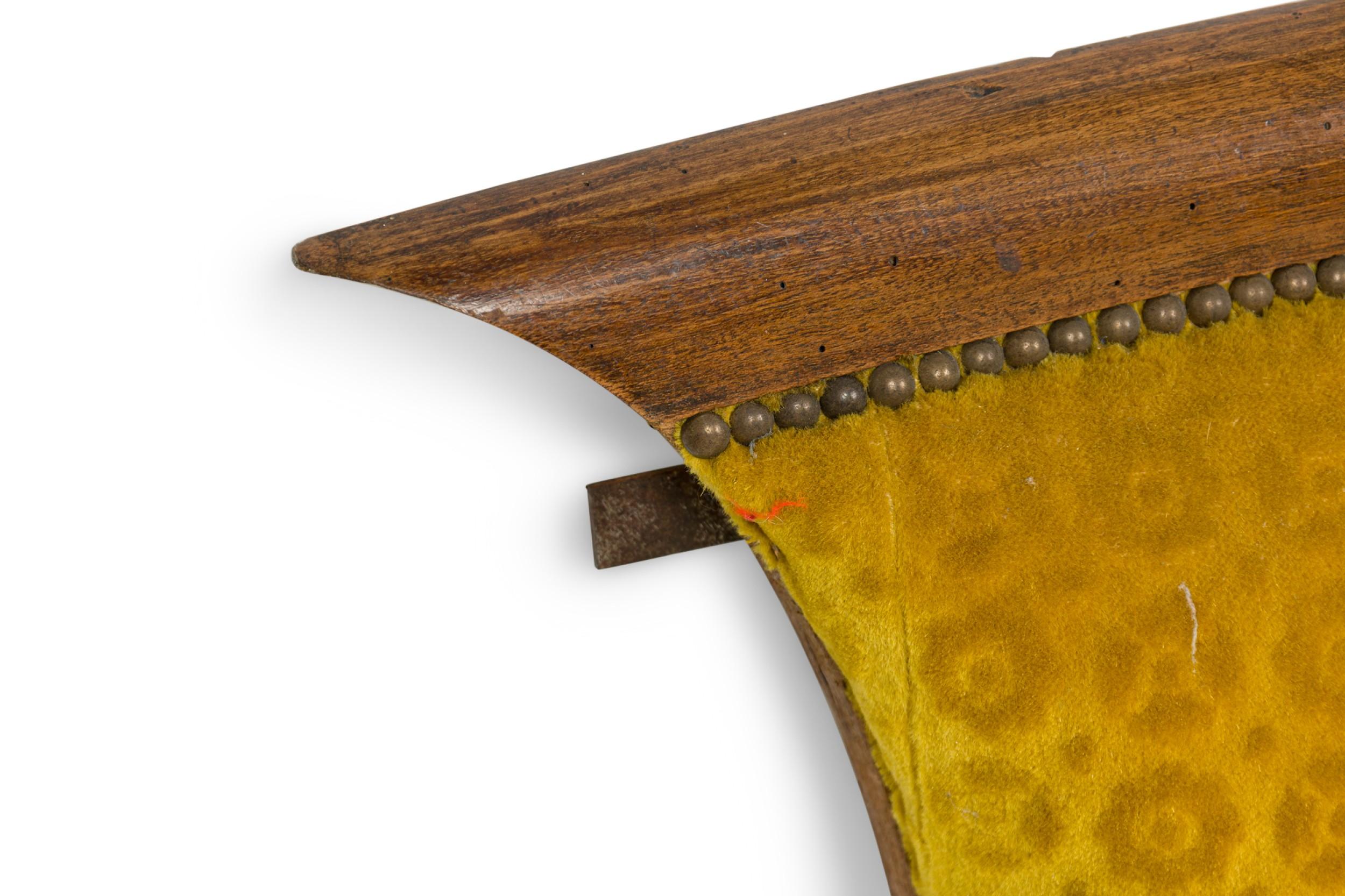 19th Century Biedermeier King-Size Headboard witth Yellow Upholstery For Sale