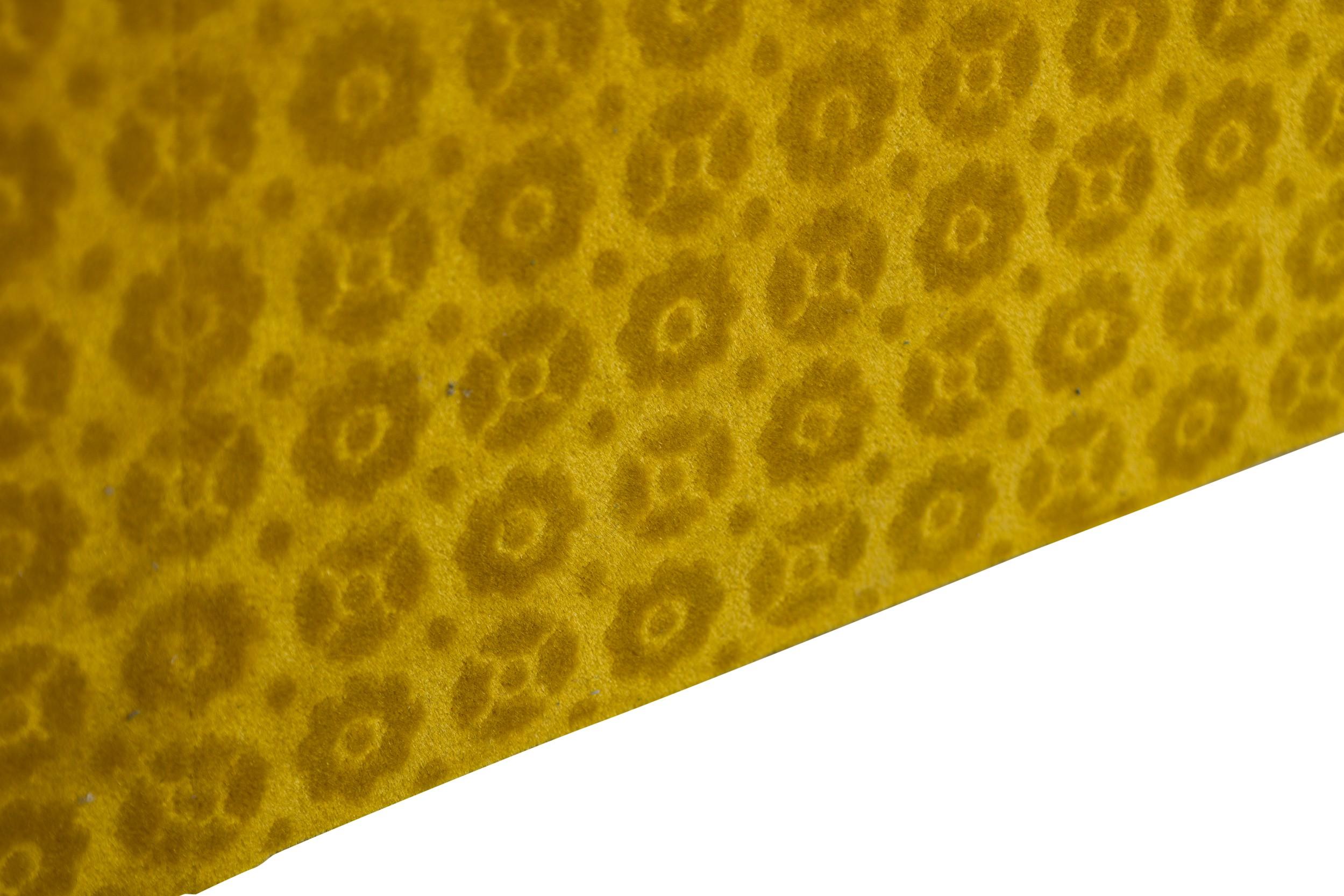 Metal Biedermeier King-Size Headboard witth Yellow Upholstery For Sale