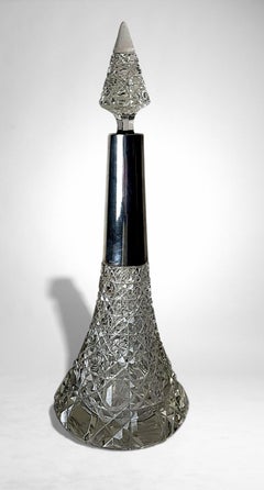 Biedermeier Large Bohemian Crystal Perfume Bottle With German Sterling Silver