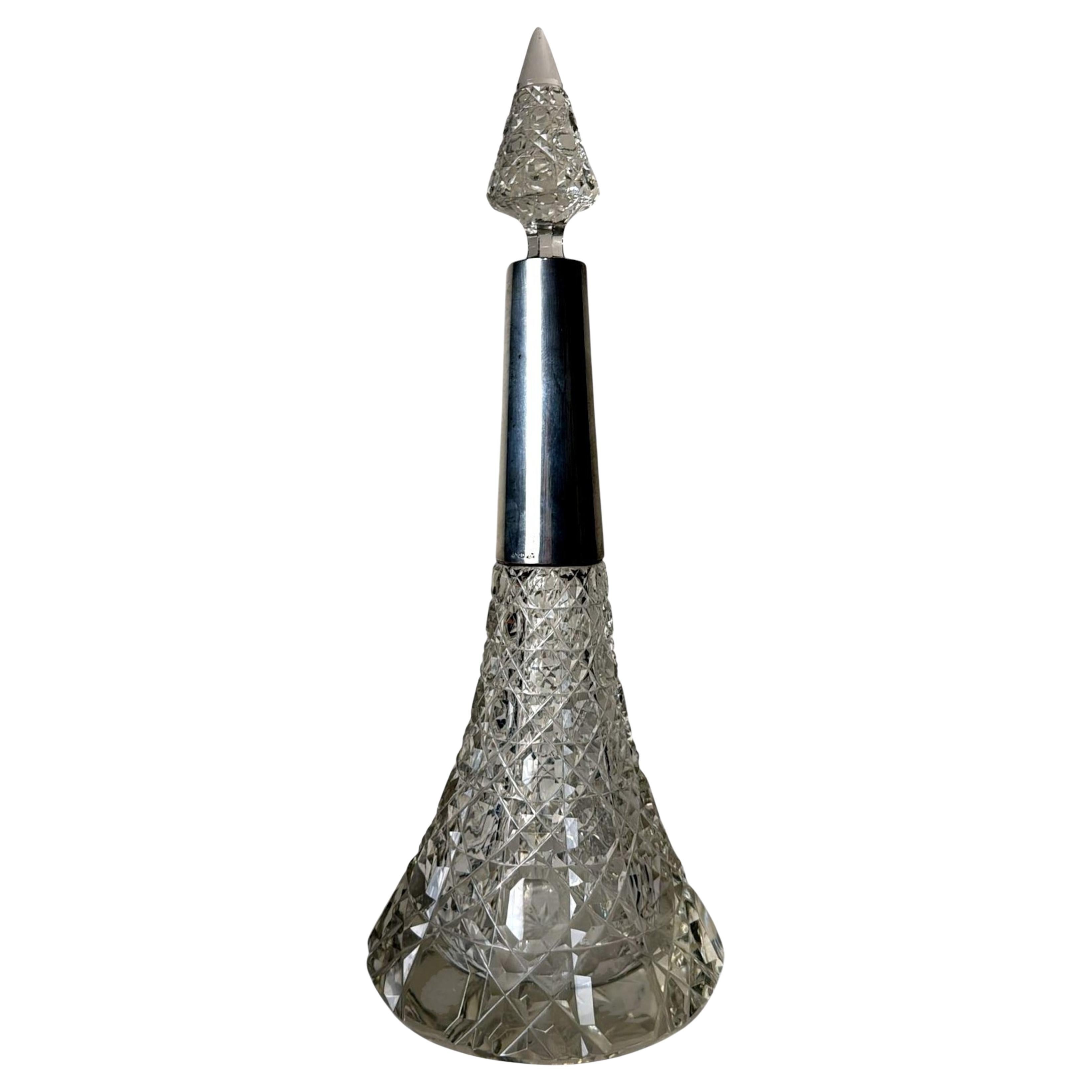 Biedermeier Large Bohemian Crystal Perfume Bottle With German Sterling Silver For Sale