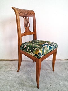Biedermeier Lira Chair in solid walnut upholstered in tropical print plush