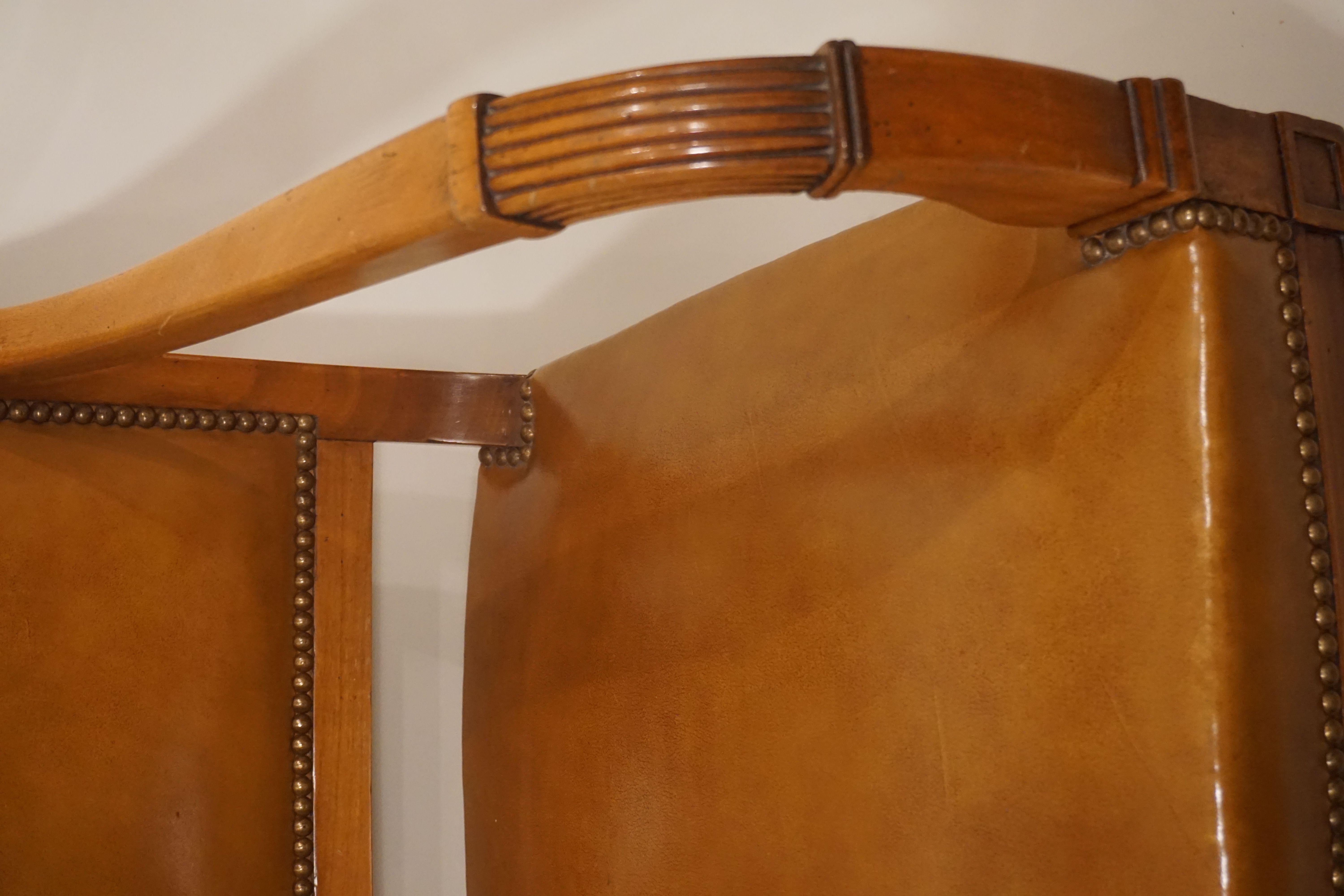 Late 18th Century Biedermeier Louis-Philippe Armchair Leather, circa 1870 For Sale