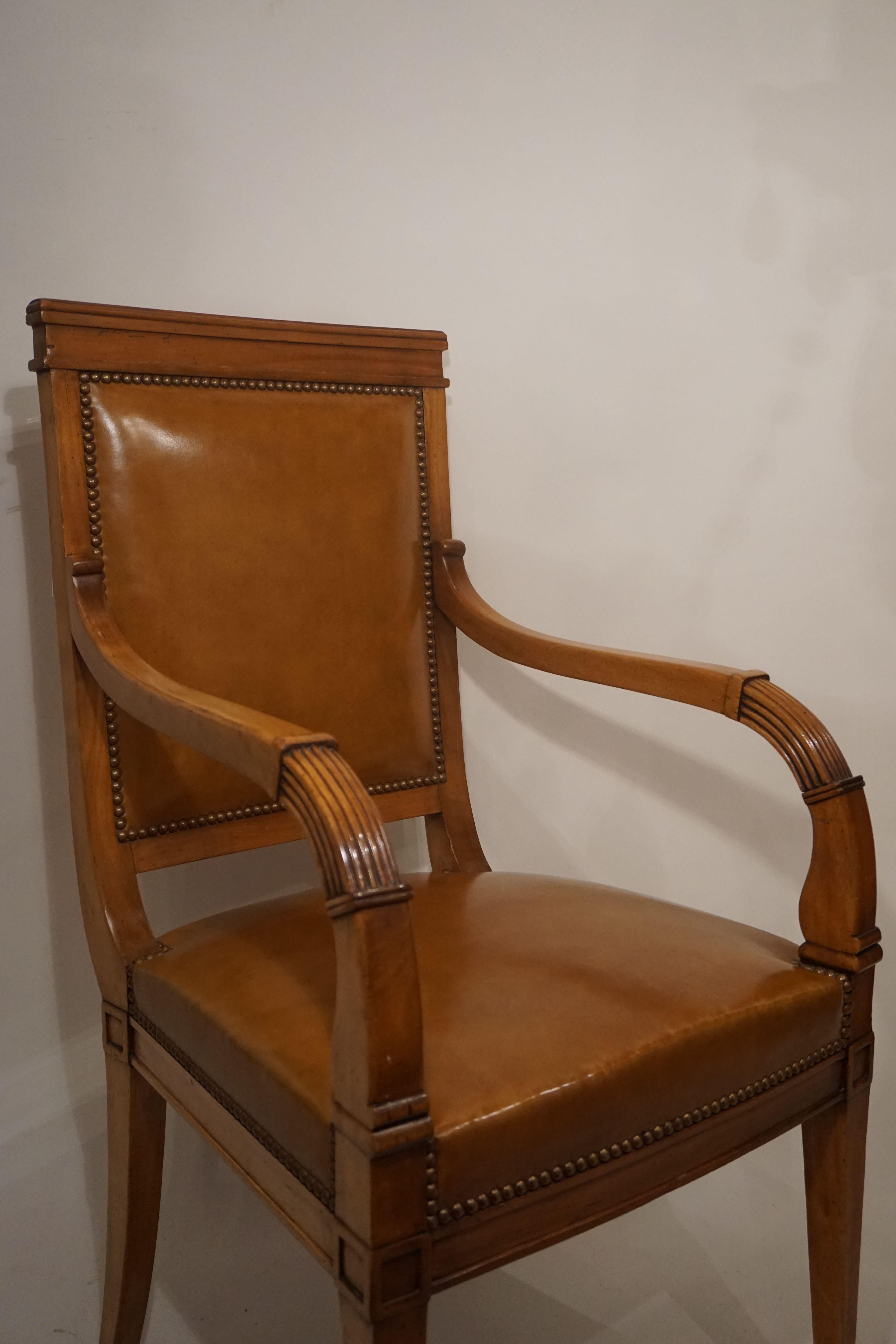 Biedermeier Louis-Philippe Armchair Leather, circa 1870 For Sale 2