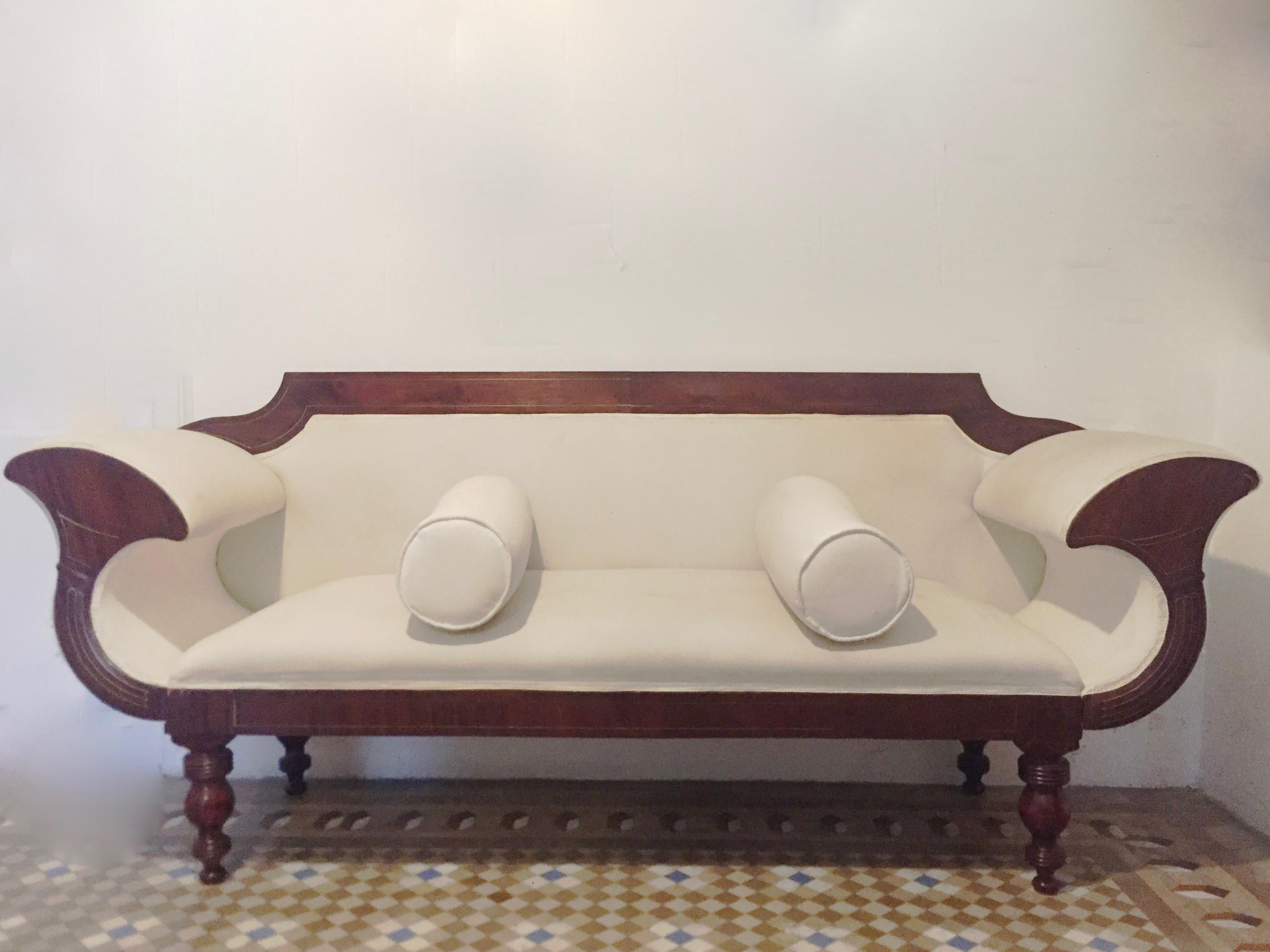 19th Century  Biedermeier Louis Philippe Romantic Classic Cuban Mahogany Spanish Sofa, 1830 For Sale
