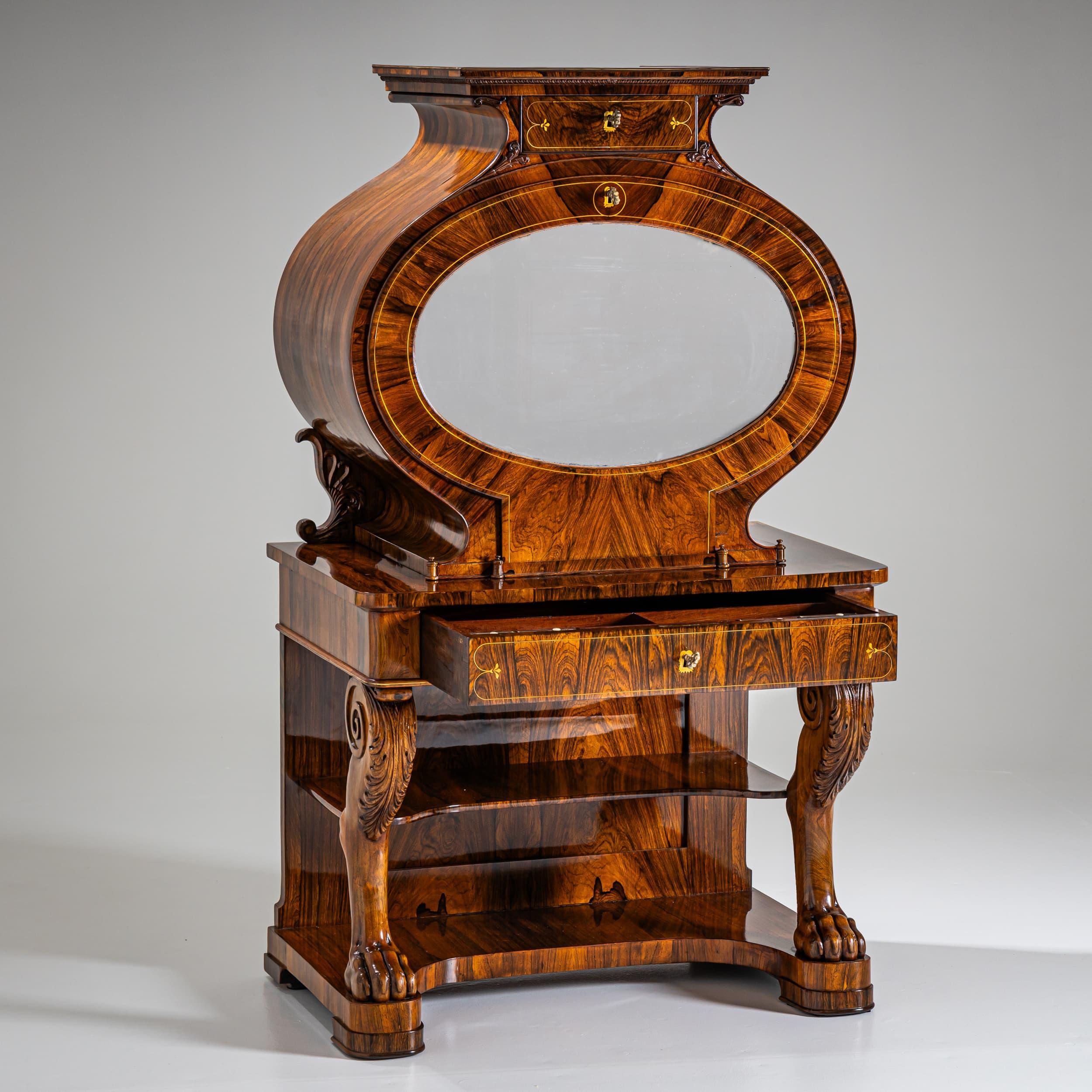 Biedermeier Lyra-Sekretärschreibtisch, um 1830 im Angebot 3