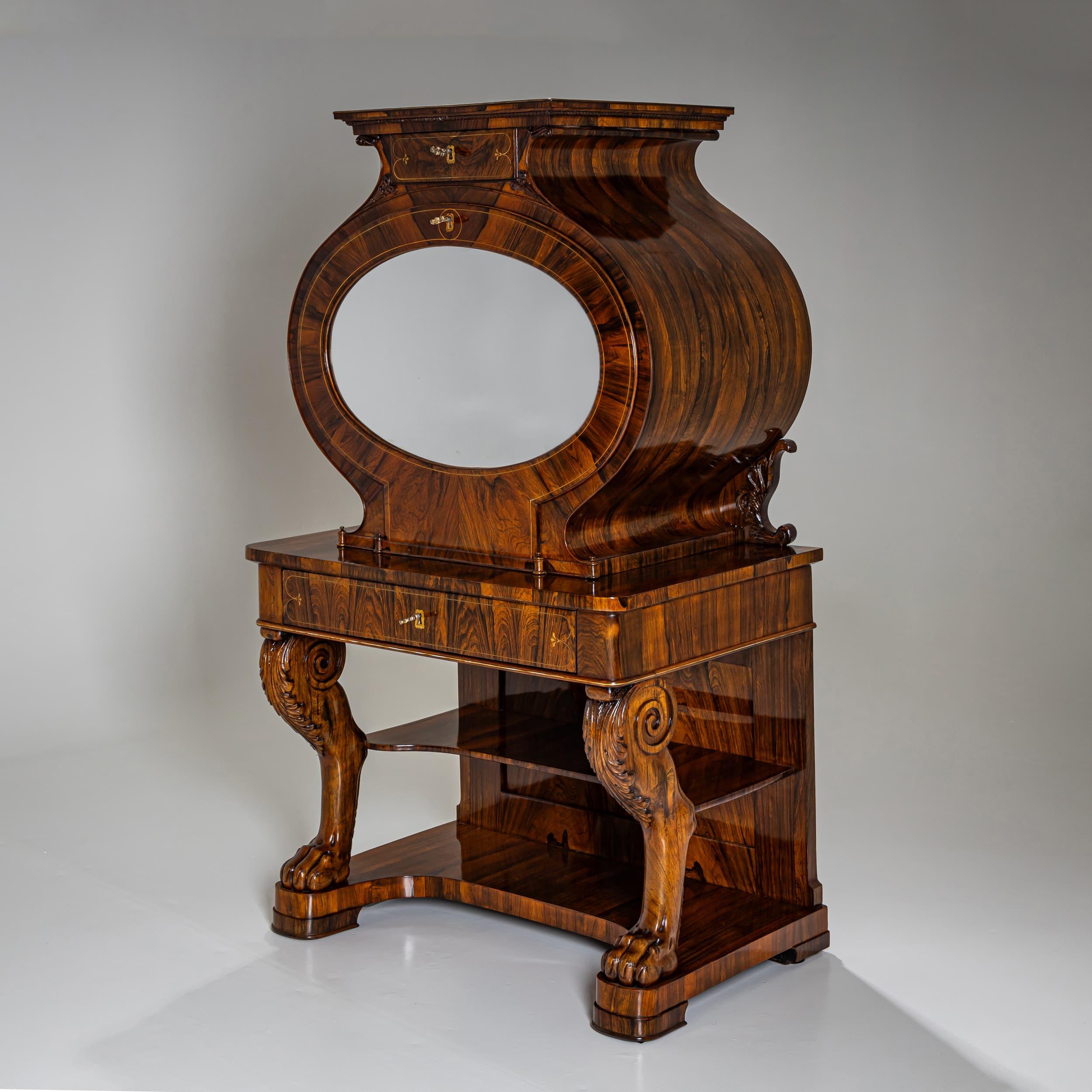 Biedermeier Lyra-Sekretärschreibtisch, um 1830 (Deutsch) im Angebot