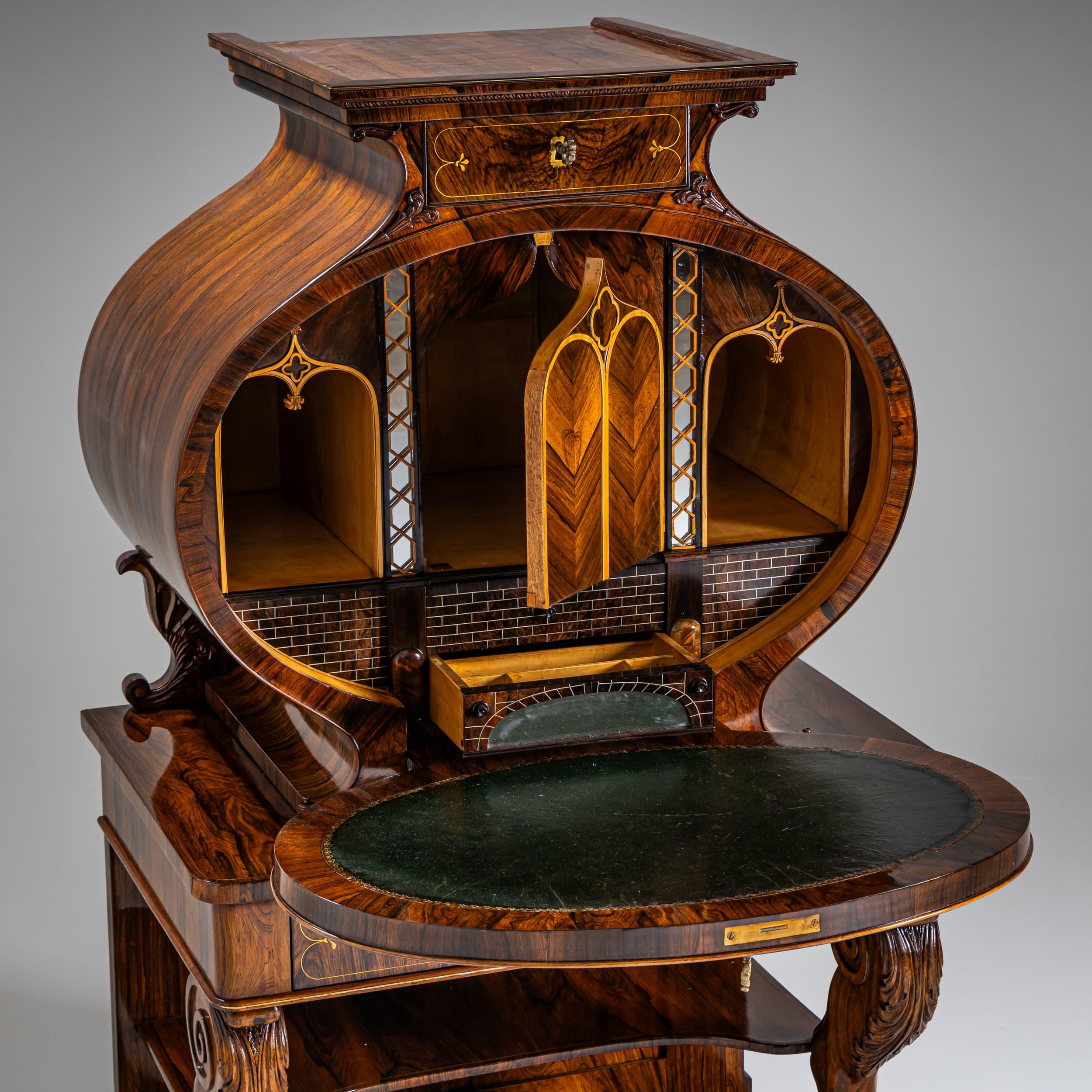 Biedermeier Lyra-Sekretärschreibtisch, um 1830 im Angebot 2