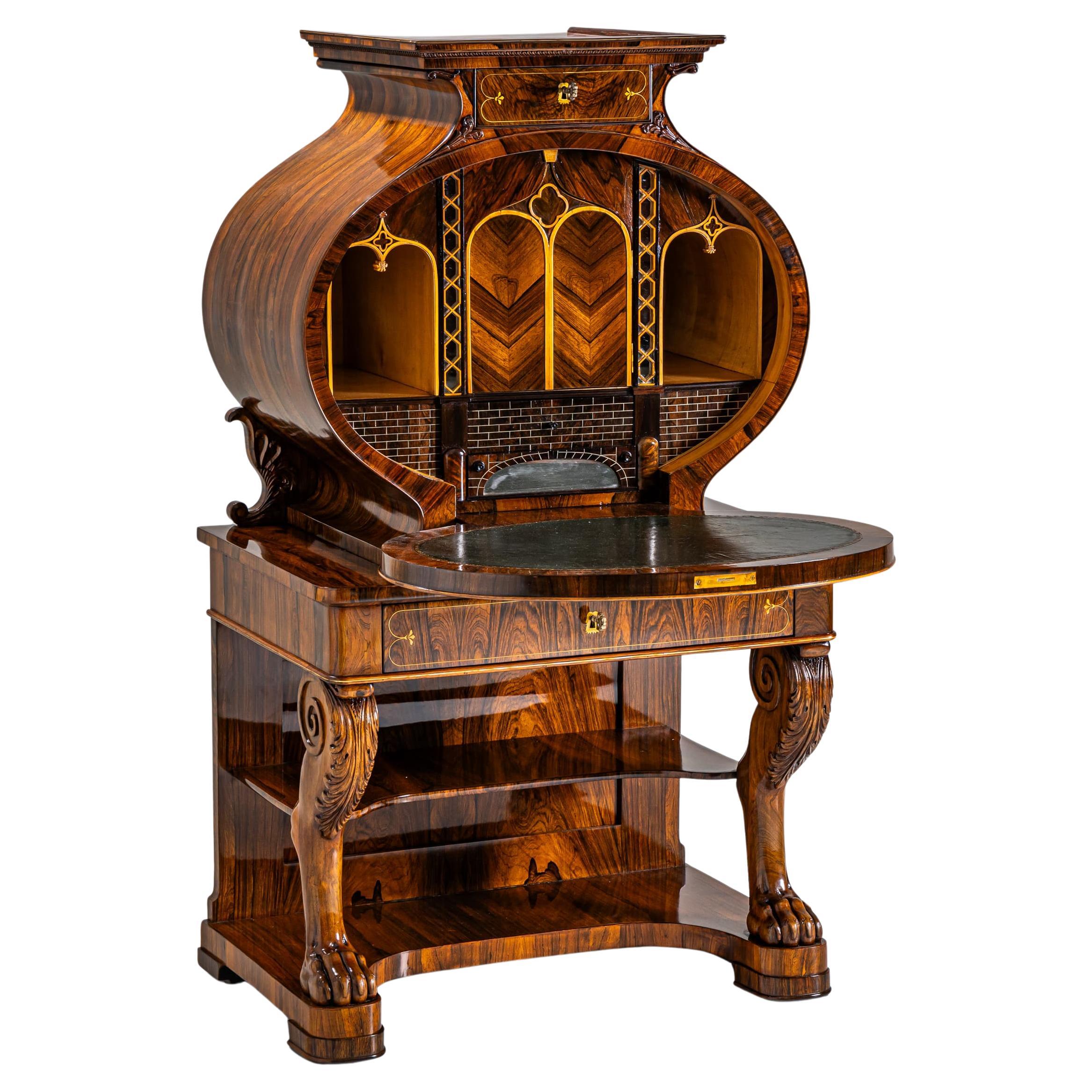 Biedermeier Lyra-Sekretärschreibtisch, um 1830 im Angebot