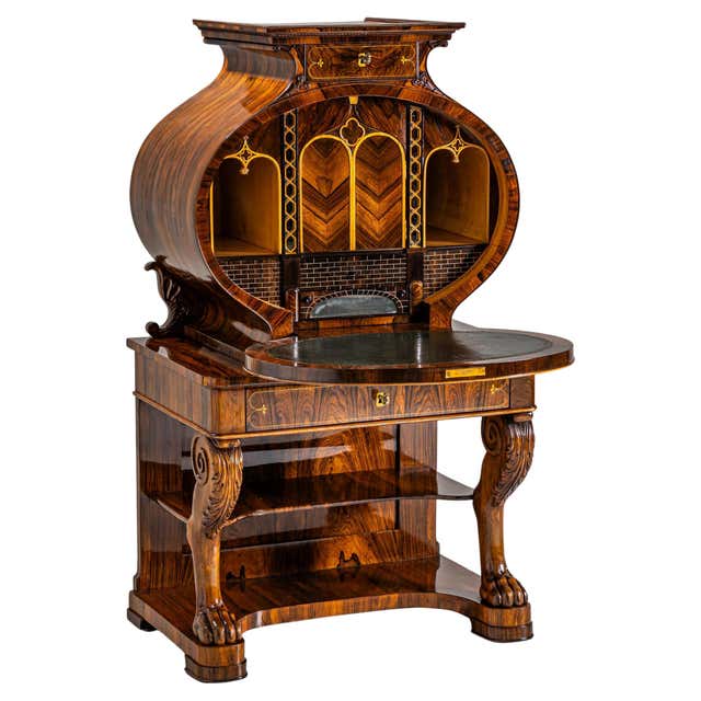 19th-Century Biedermeier Mahogany Secretary Desk in Beautiful Graining ...