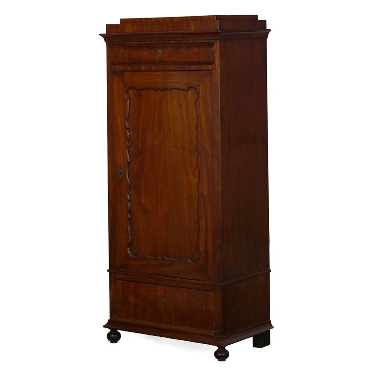 Biedermeier Mahogany Antique Armoire Wardrobe Cabinet Circa 1830