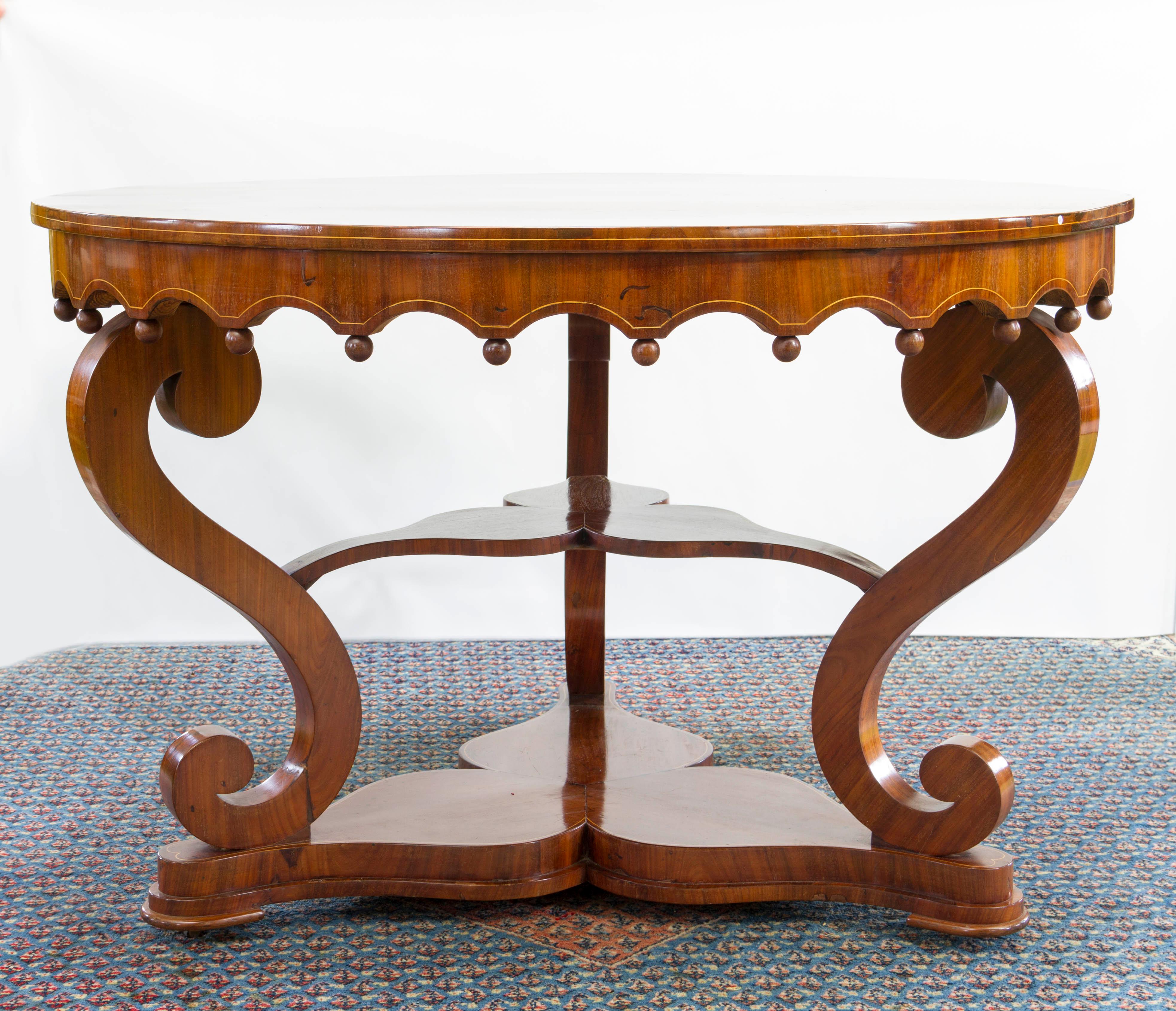Biedermeier Mahogany Centre Table, Workshop of Johannes Klinckerfuss, 1830

Mahogany veneered with lightwood banding, with gabled frieze, on three scrolled legs and a trefoil base.

Height 75 cm, diameter 48 cm


Johannes Klinckerfuss (1770 - 1831)