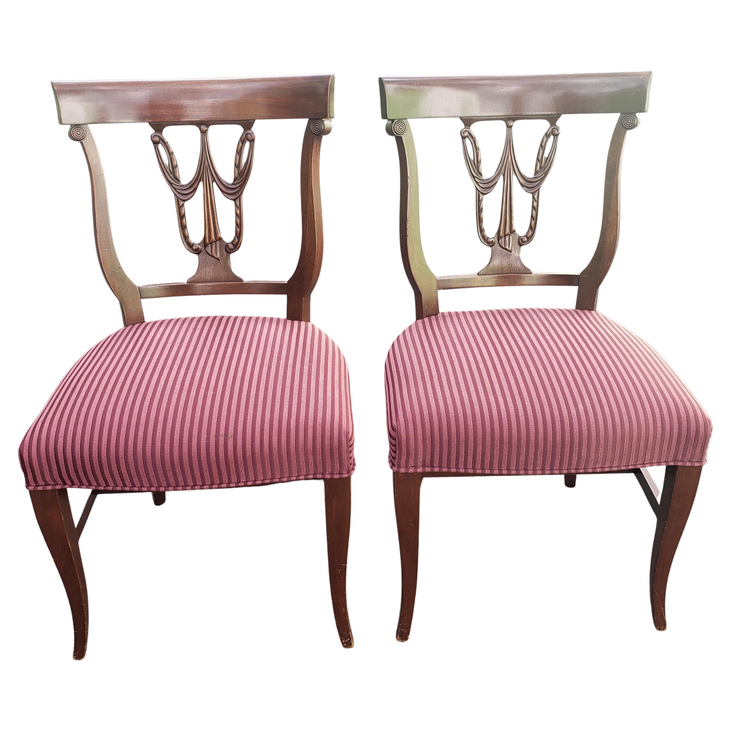 Hand-Crafted Biedermeier Mahogany Drapery Swag Shield Back Dining Chairs, C 1890s