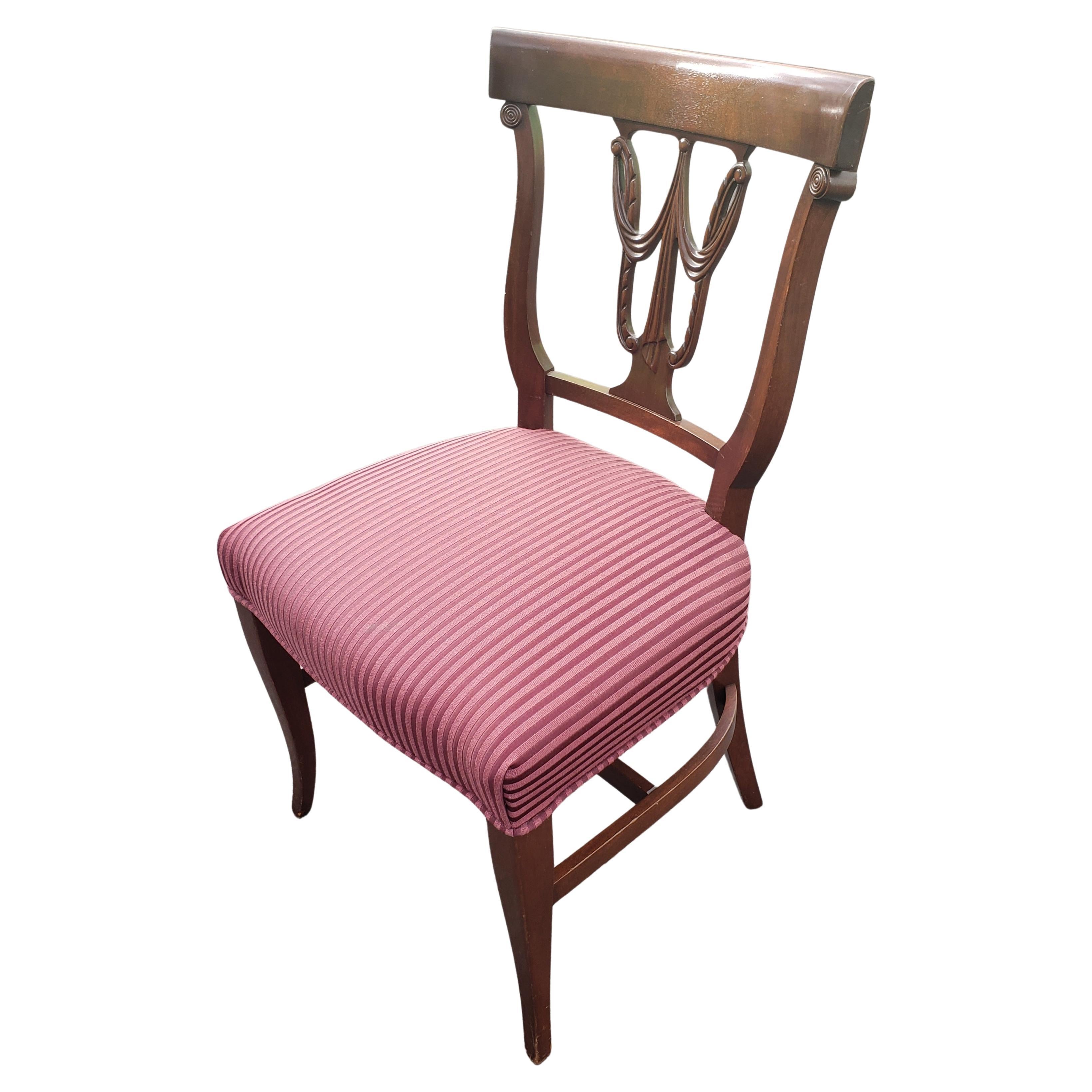 Biedermeier Mahogany Drapery Swag Shield Back Dining Chairs, C 1890s In Good Condition In Germantown, MD