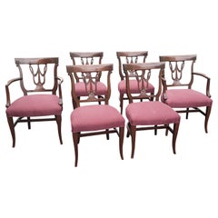 Antique Biedermeier Mahogany Drapery Swag Shield Back Dining Chairs, C 1890s