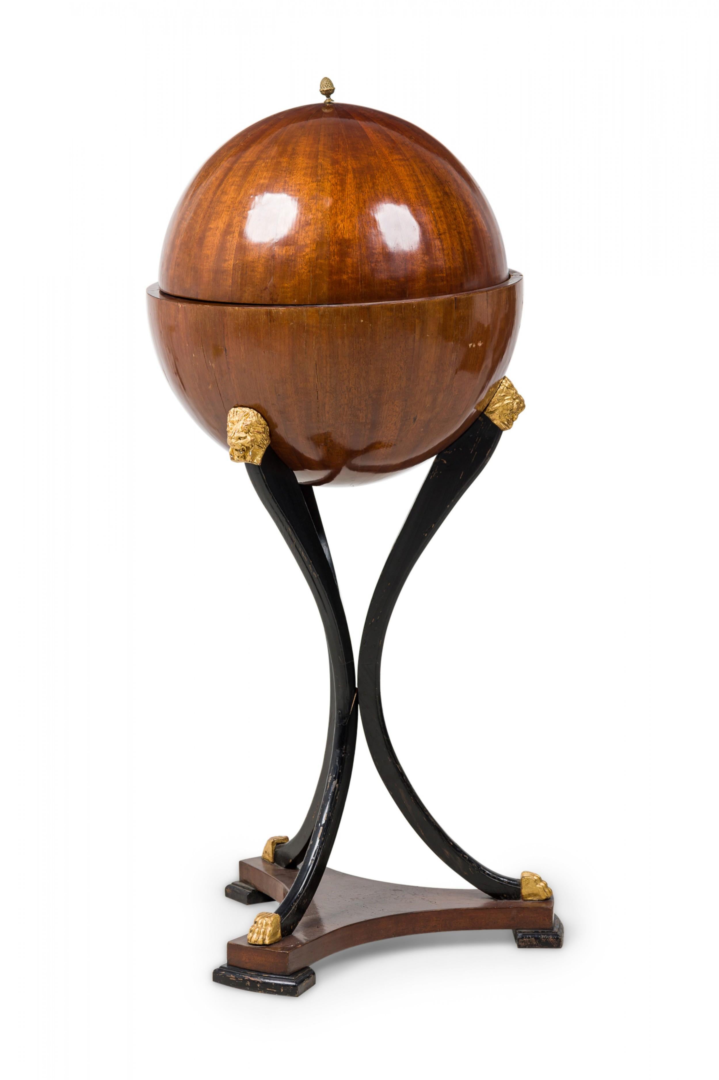 Carved Biedermeier Mahogany Ebonized and Parcel-Gilt Globe Form Work Desk For Sale