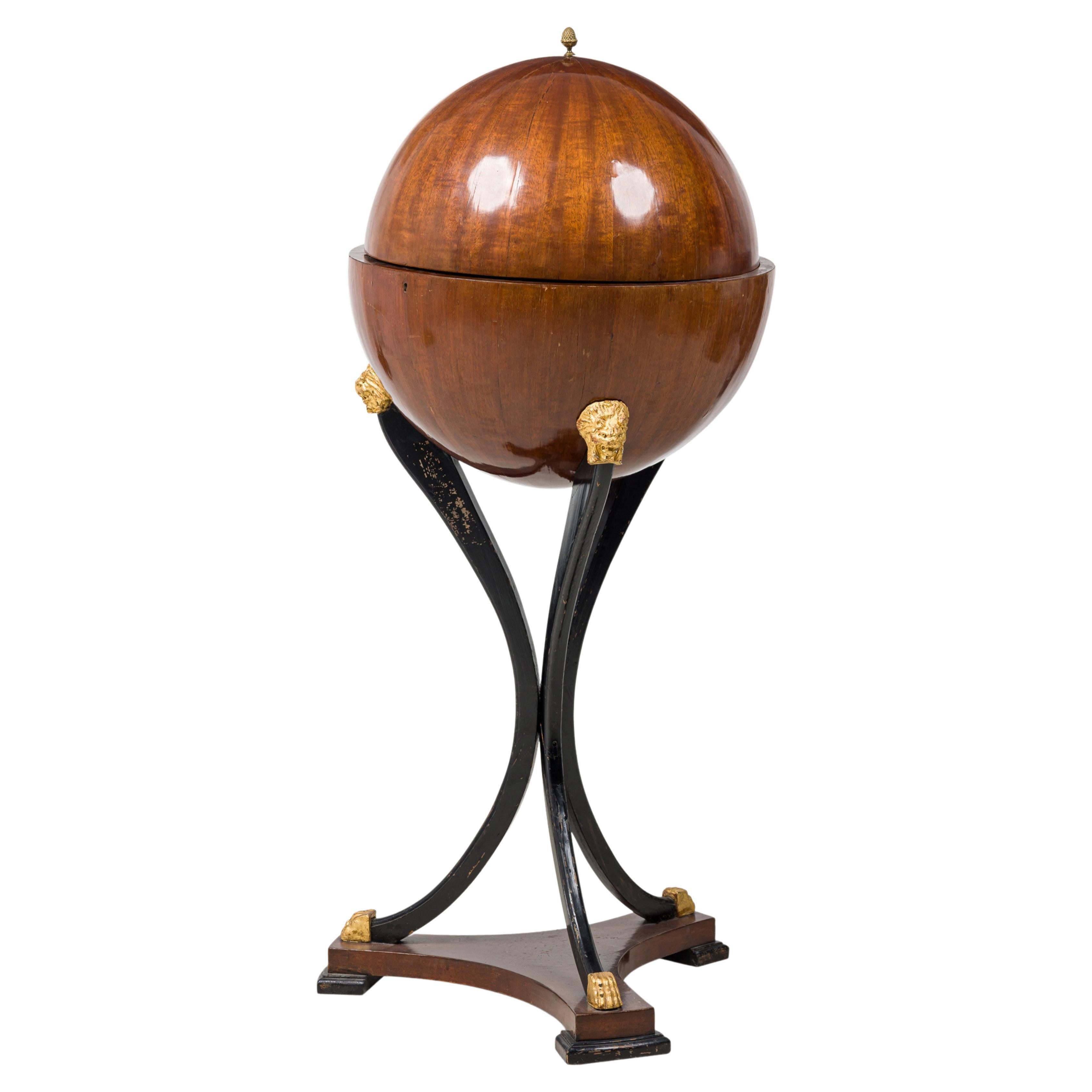 Biedermeier Mahogany Ebonized and Parcel-Gilt Globe Form Work Desk