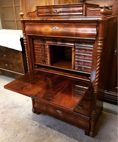 Biedermeier Mahogany Folding Secretary with Columns from circa 1840