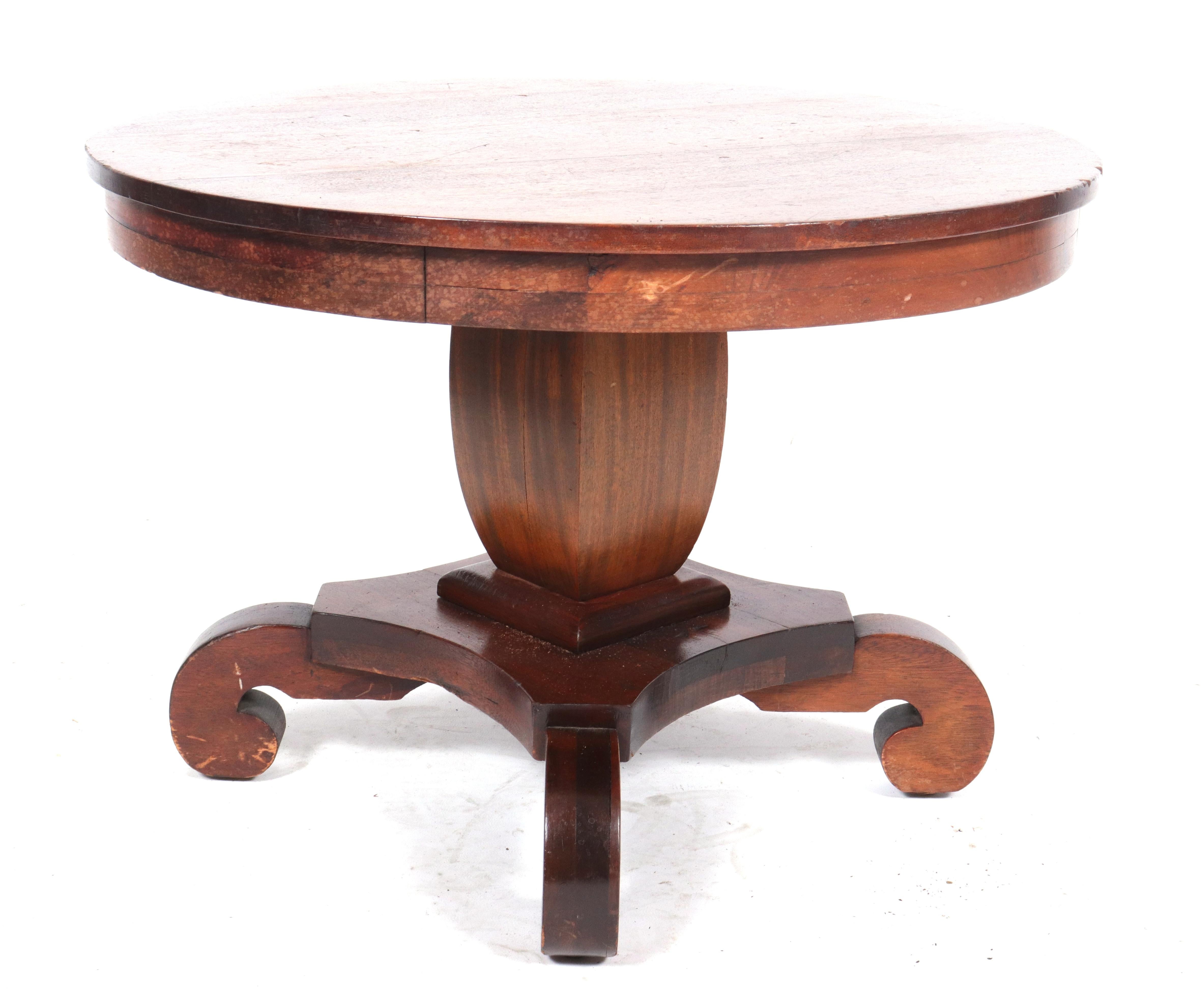 German Biedermeier Manner Round Pedestal Occasional Table