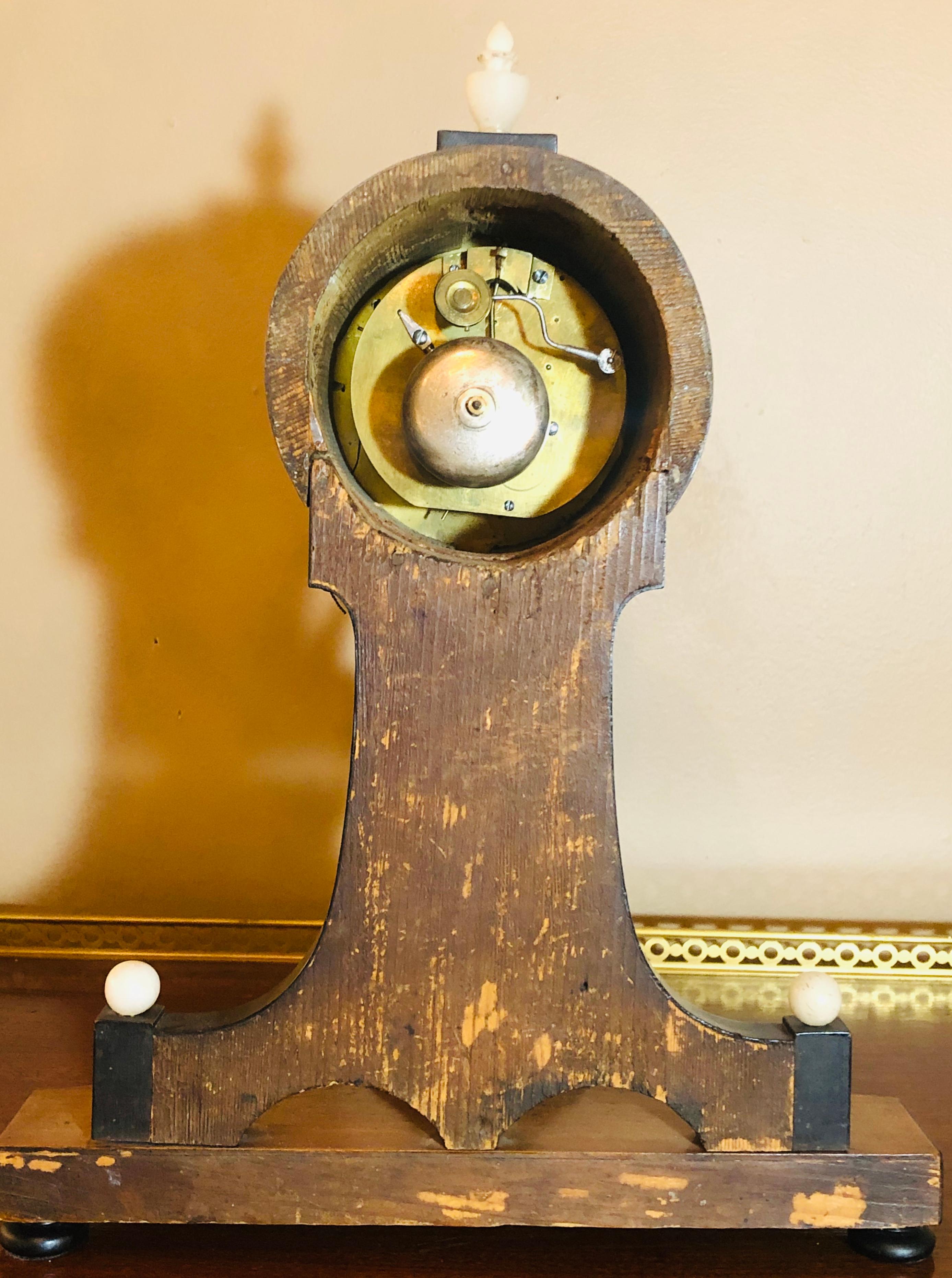 Biedermeier Mantle Clock with Ebonized Details and Hoof Legs Silk Suspension For Sale 4