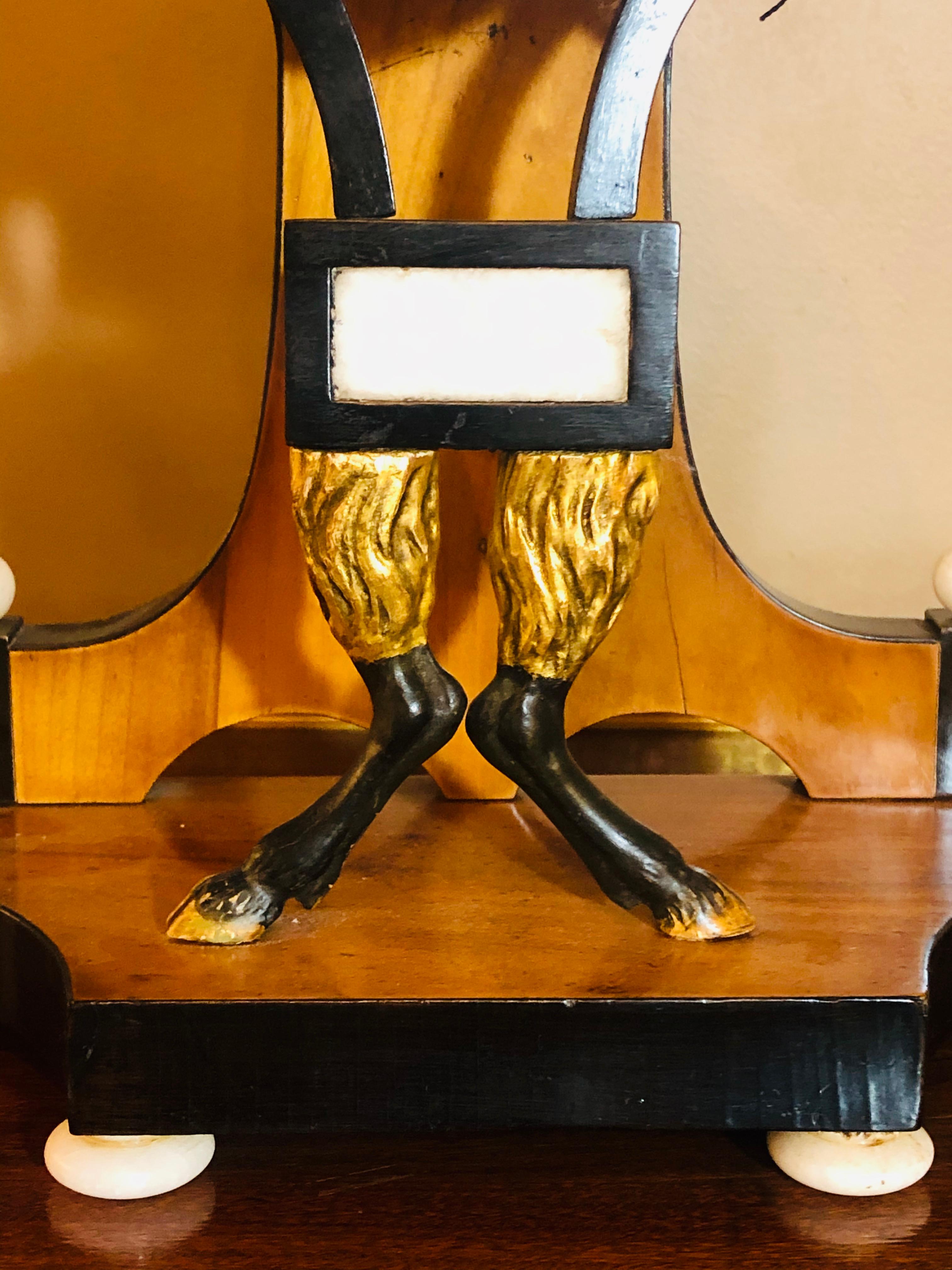 Biedermeier Mantle Clock with Ebonized Details and Hoof Legs Silk Suspension In Good Condition For Sale In Stamford, CT