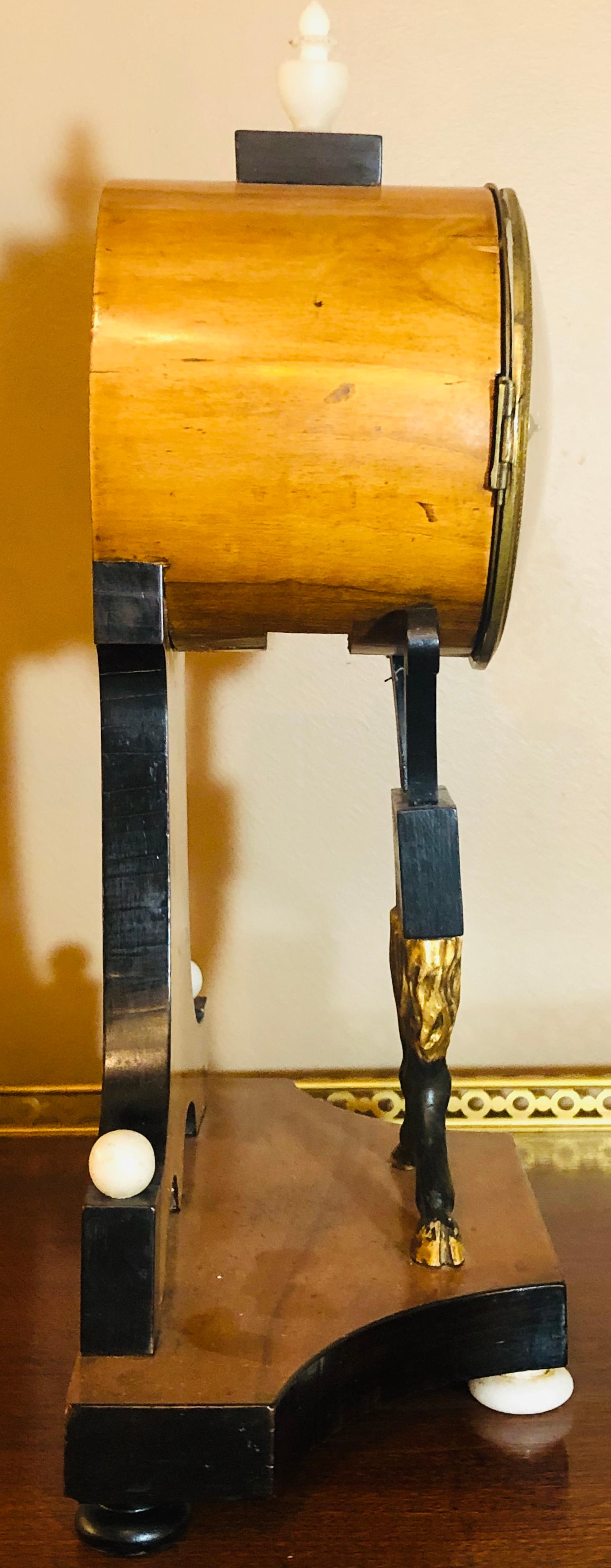 Biedermeier Mantle Clock with Ebonized Details and Hoof Legs Silk Suspension 3