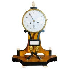 Biedermeier Mantle Clock with Ebonized Details and Hoof Legs Silk Suspension