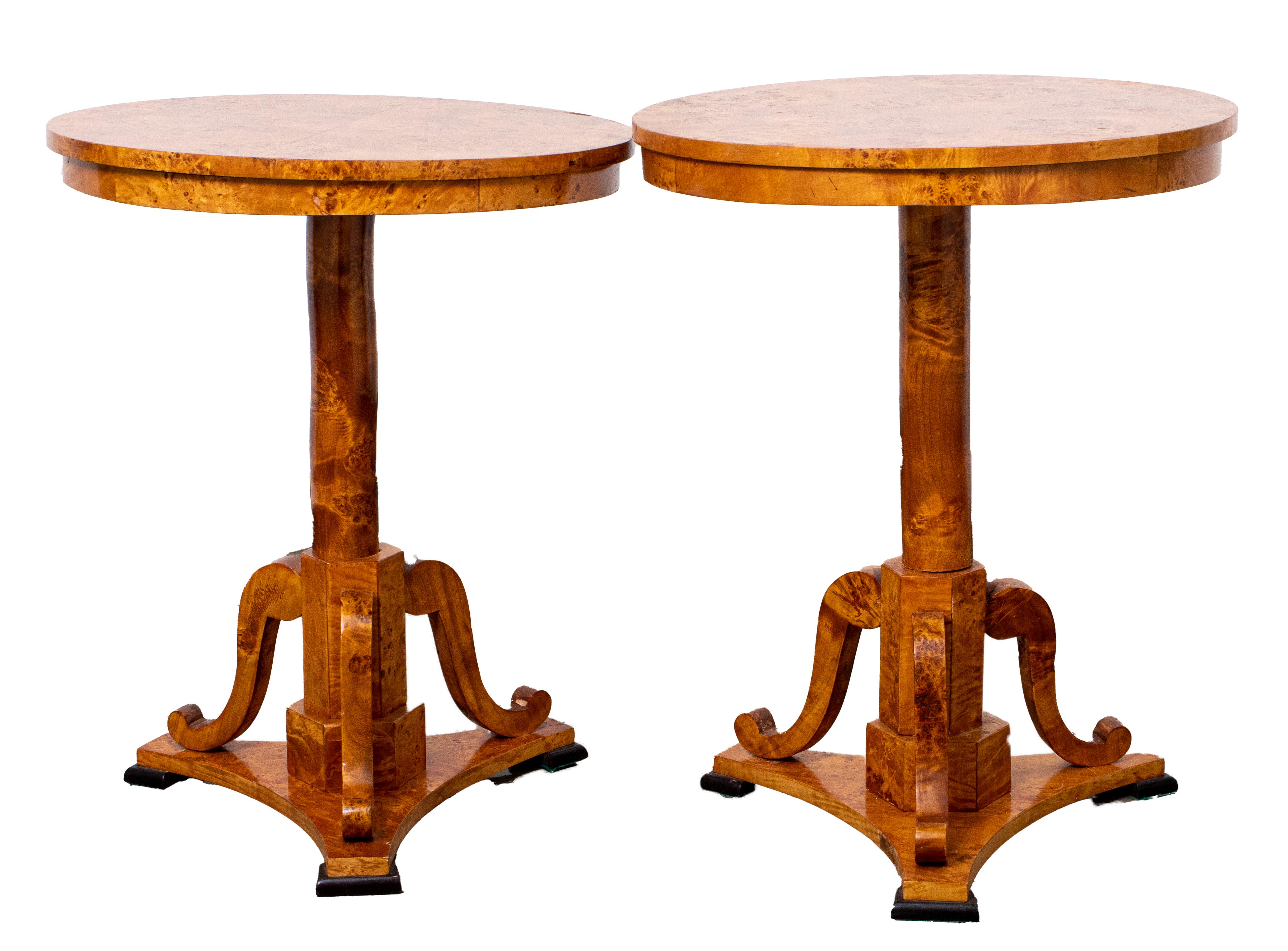 European Biedermeier Maple Wood Side Tables, Pair