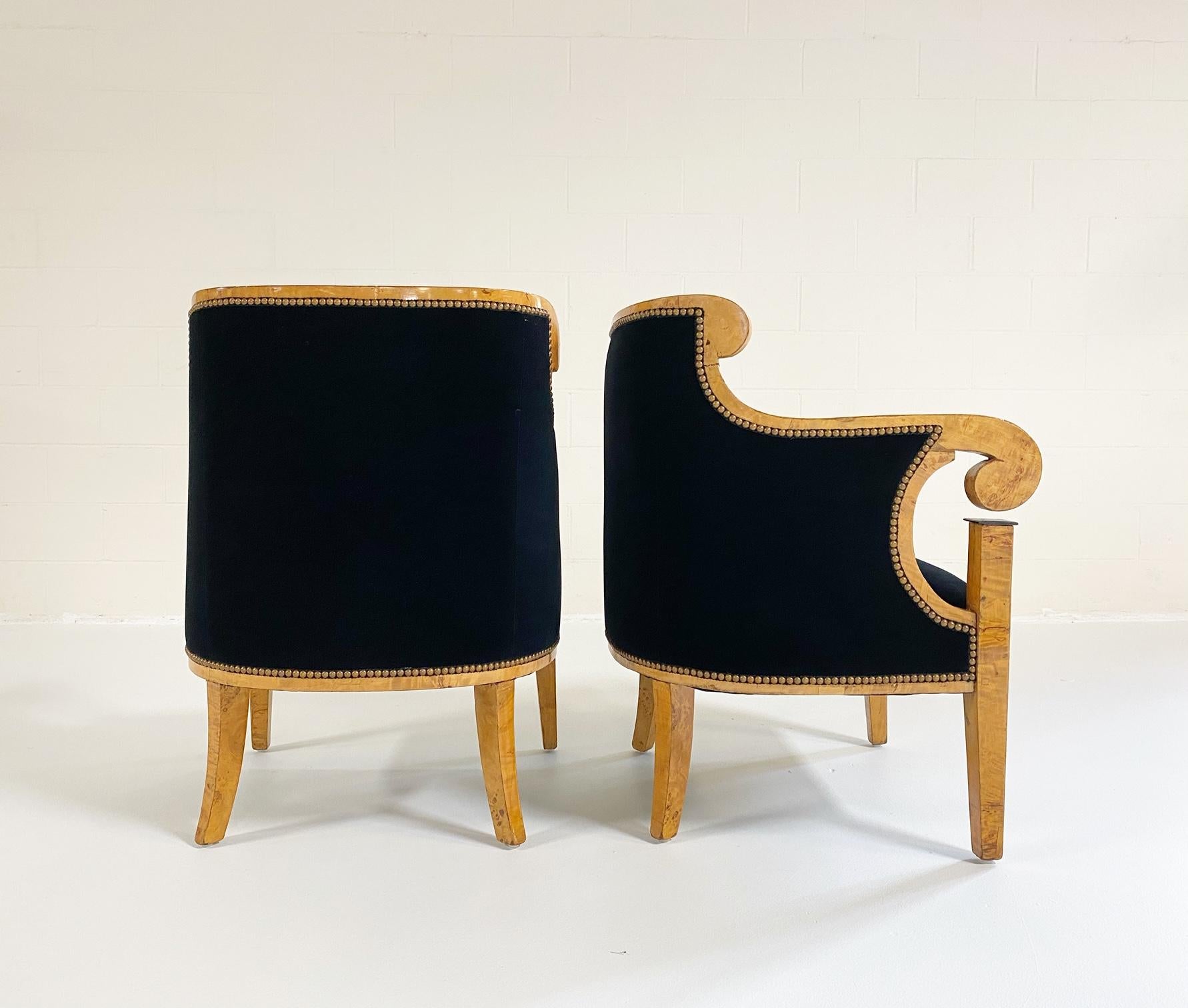 Biedermeier Marquetry Armchairs in Rose Uniacke Velvet, Pair For Sale 3