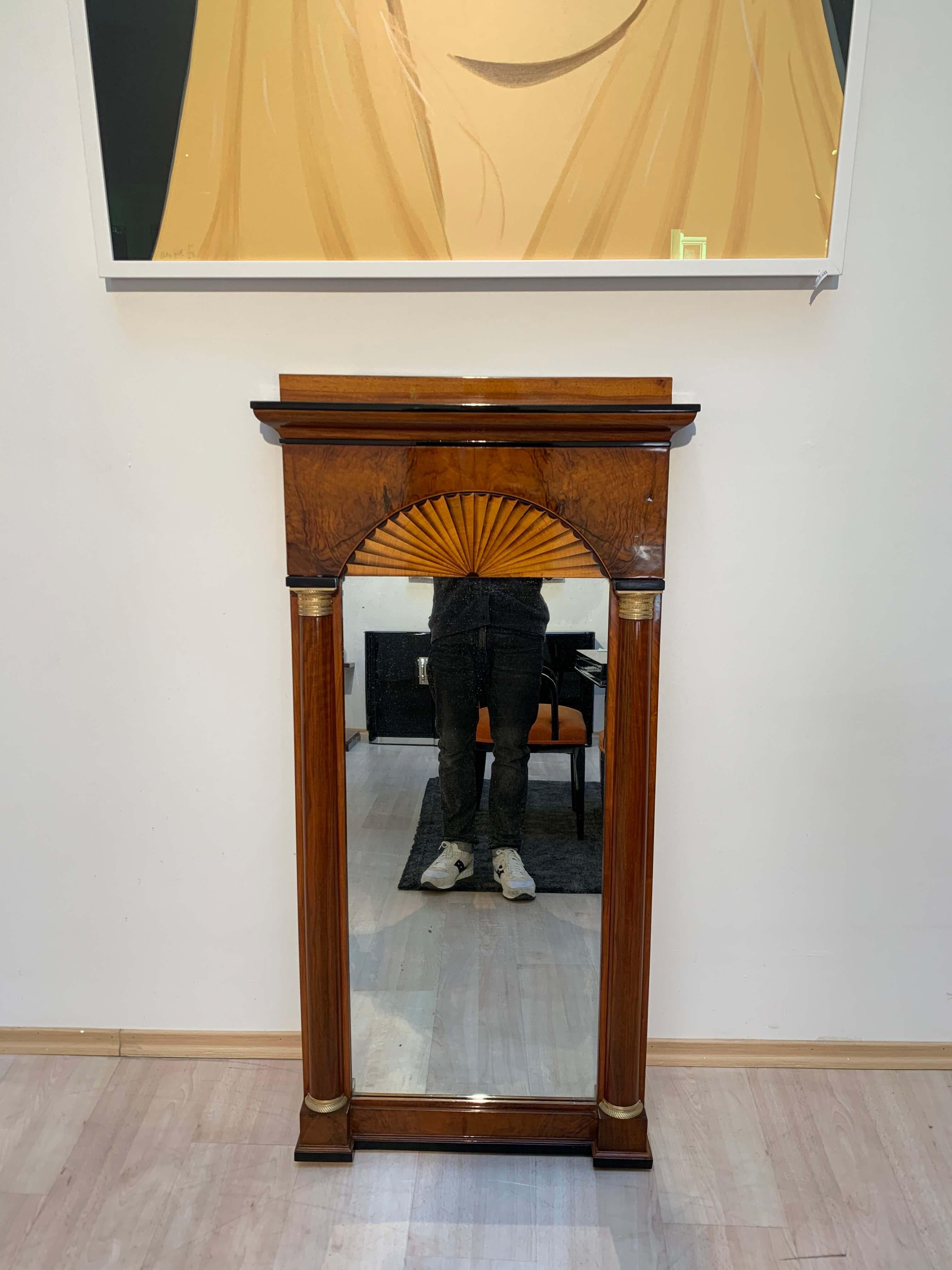 Biedermeier Mirror, Walnut, Maple with Burnt Fan Dekor, South Germany circa 1820 9
