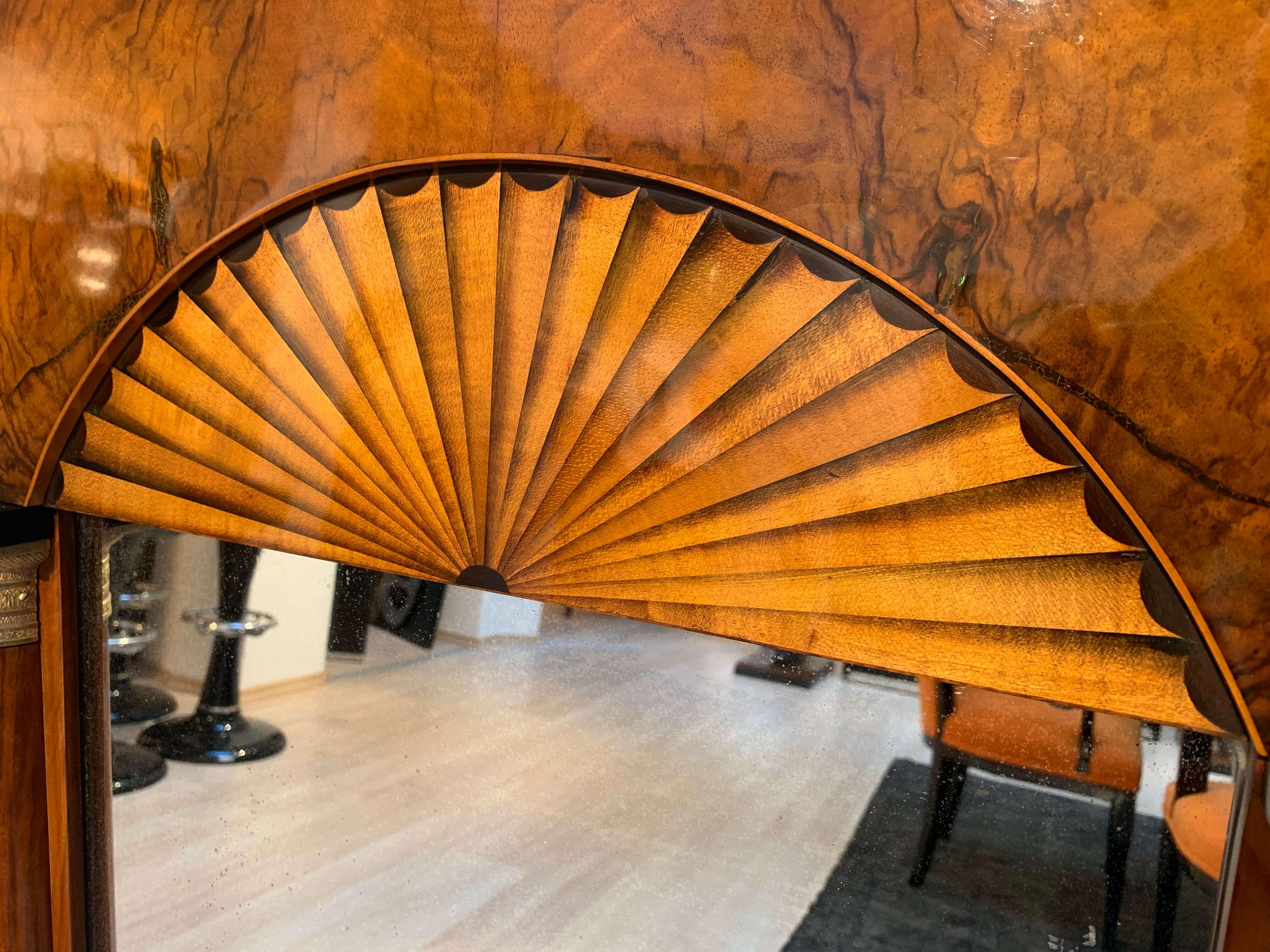 Biedermeier Mirror, Walnut, Maple with Burnt Fan Dekor, South Germany circa 1820 3